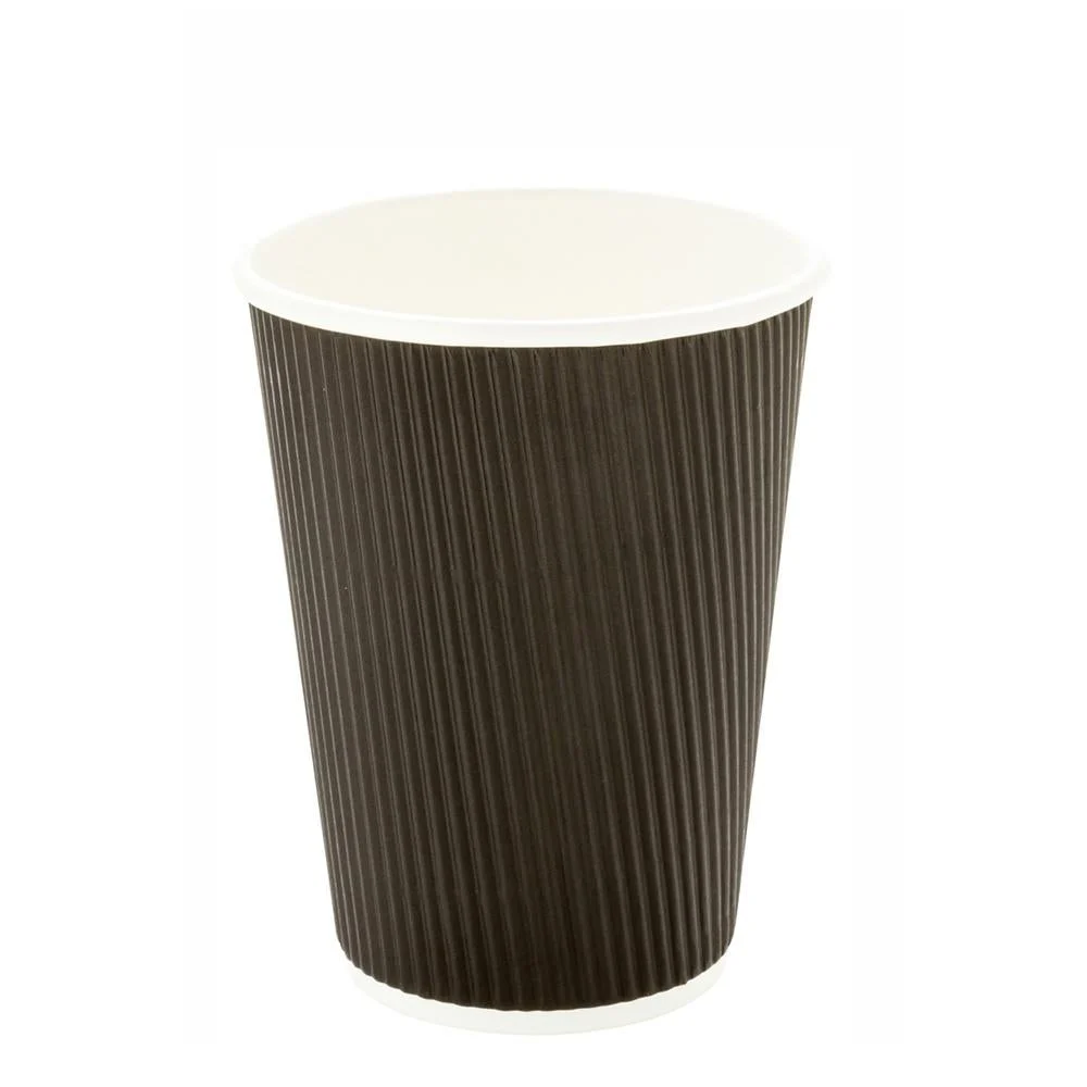 Cups, Hot, 12 Ounce, Paper, Black, Ripple Wall,1 - 25 COUNT