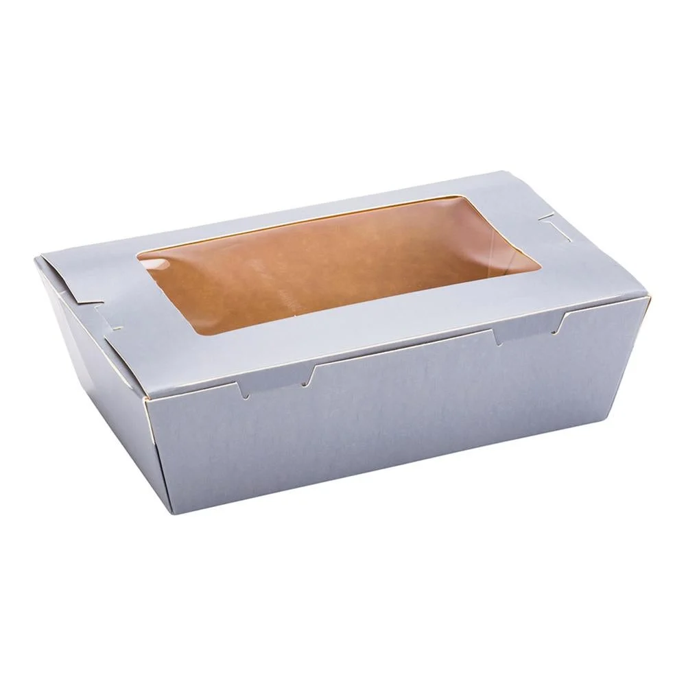 Containers, Take-Out, 21 Ounce, Paper, Gray, Rectangular, 6.25 x 4 x 1.75 Inch, with Window,1 - 50 COUNT