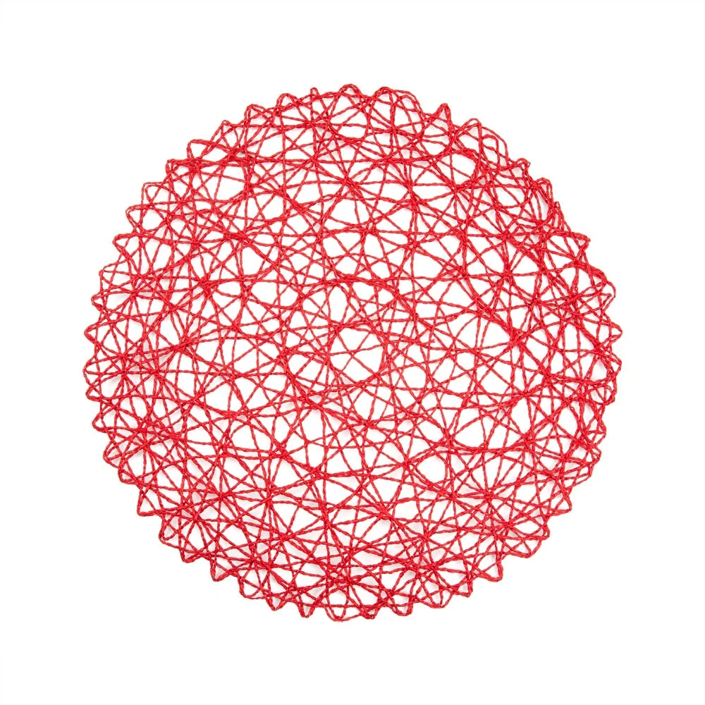 Placemats, 15 Inch, Paper, Red, Round, Spinweave,1 - 6 COUNT