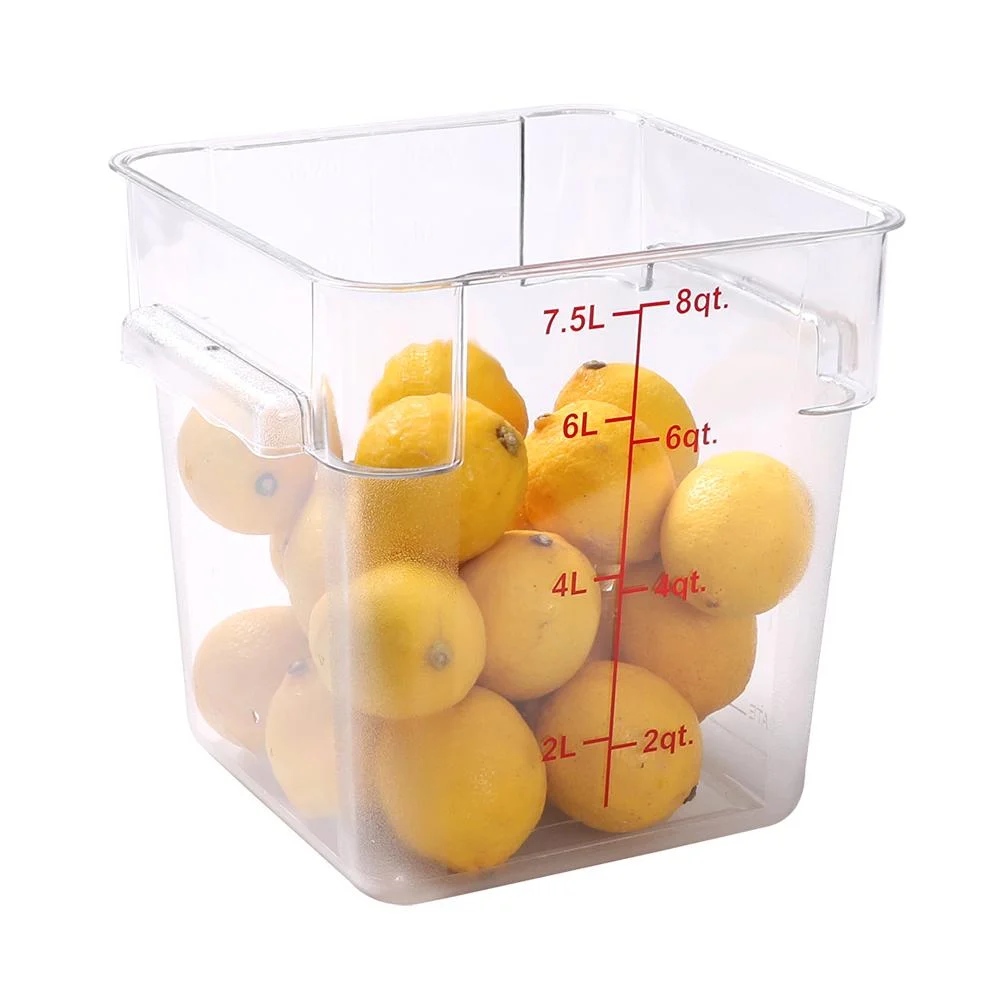 Container, Food Storage, 8 Quart, Square, Clear with Red Volume Markers, Plastic,1 - 1 EACH