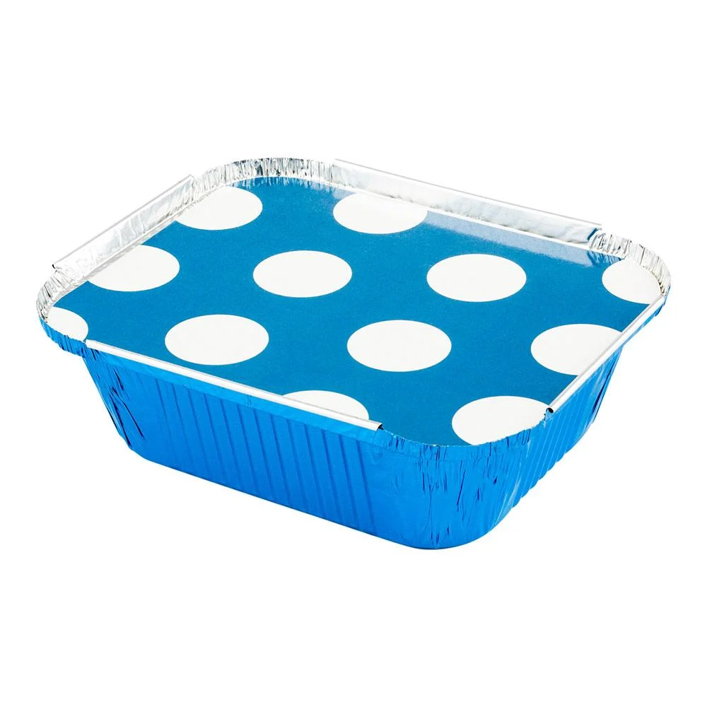 Containers, Take-Out, 12 Ounce, 5.75 x 4.75 x 1.75 Inch, Blue, with Polka Dot Paper Lid,1 - 50 COUNT