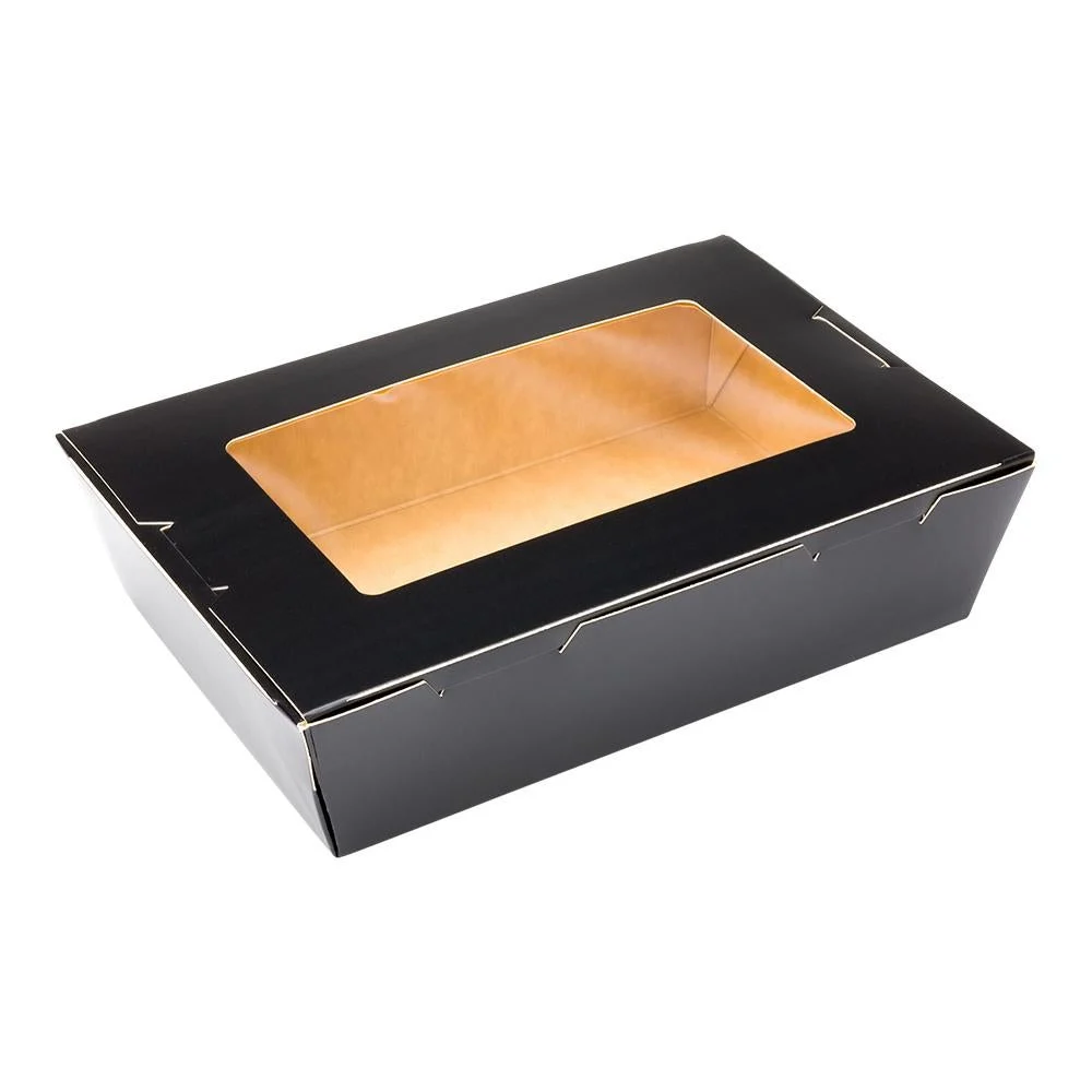 Containers, Take-Out, 42 Ounce, Paper, Black, Rectangular, 8 x 5.5 x 2 Inch, with Window,1 - 50 COUNT