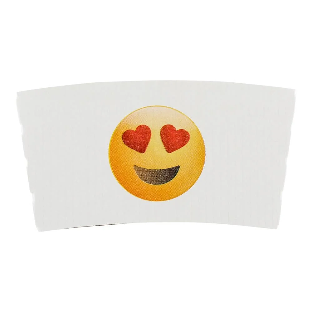 Sleeve, Coffee, Paper, White with Heart Eyes Emoji, for 12/16/20 Oz Cups,1 - 50 COUNT