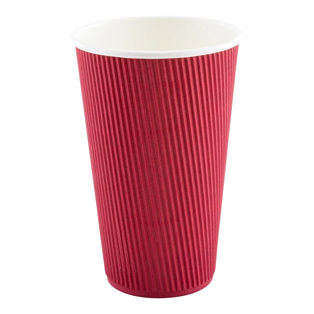 Cups, Hot, 16 Ounce, Paper, Crimson, Ripple Wall,1 - 25 COUNT