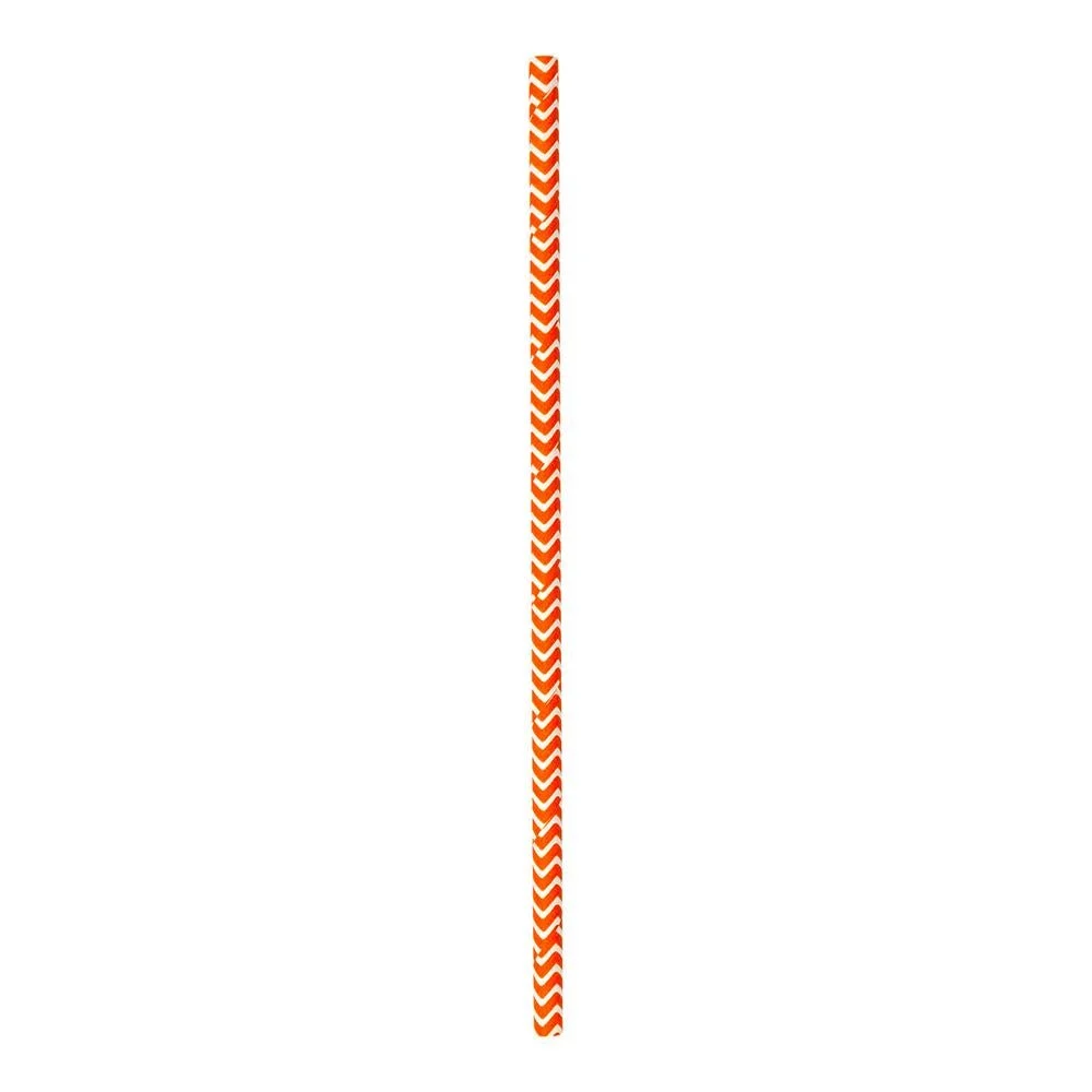 Straws, 7.75 Inch, Paper, Orange Zig Zag, Biodegradable,1 - 25 COUNT