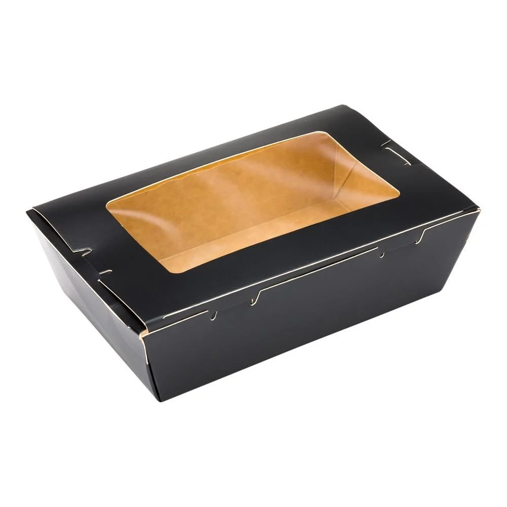 Containers, Take-Out, 21 Ounce, Paper, Black, Rectangular, 6.25 x 4 x 1.75 Inch, with Window,1 - 50 COUNT