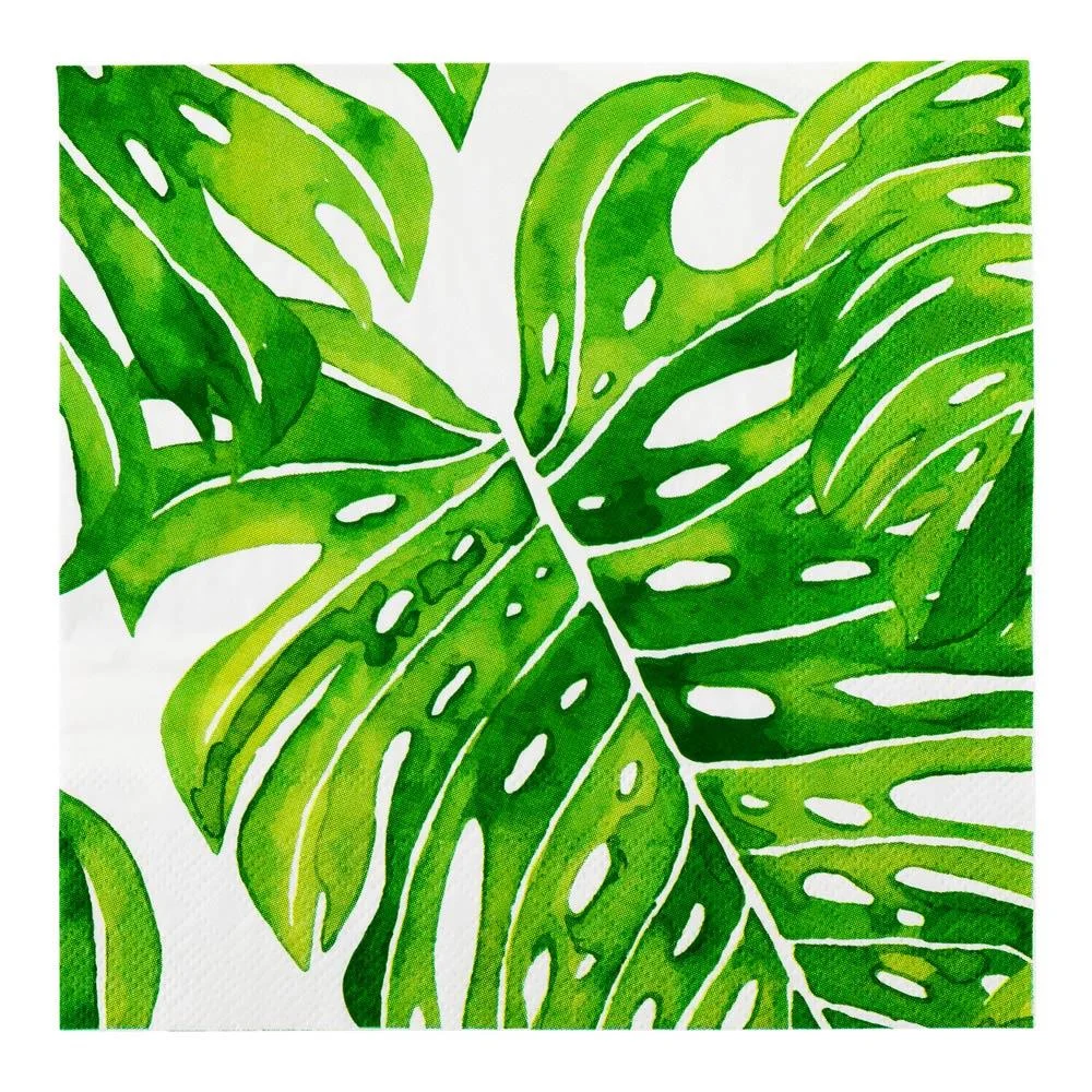 Napkins, Lunch, White with Tropical Leaves, 13 x 13 Inch,1 - 20 COUNT