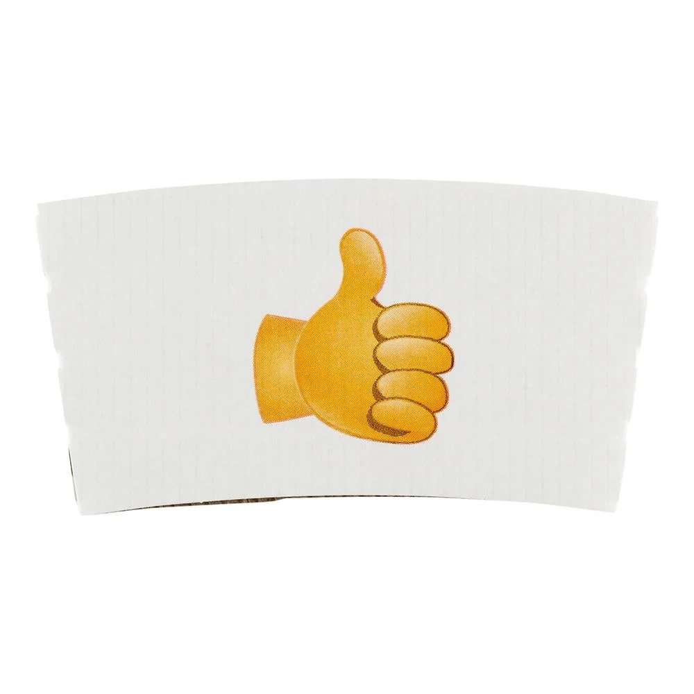 Sleeve, Coffee, Paper, White with Thumbs Up Emoji, for 12/16/20 Oz Cups,1 - 50 COUNT