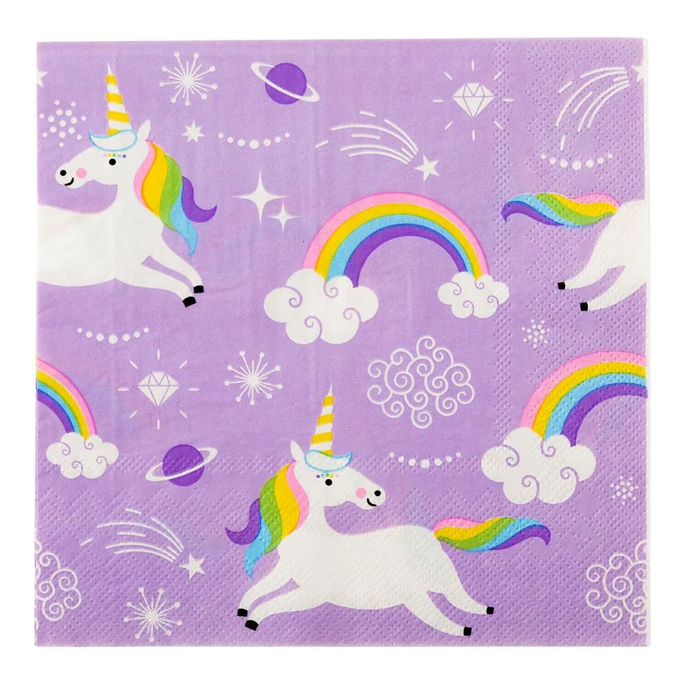 Napkins, Lunch, Purple with Unicorn, 13 x 13 Inch,1 - 20 COUNT