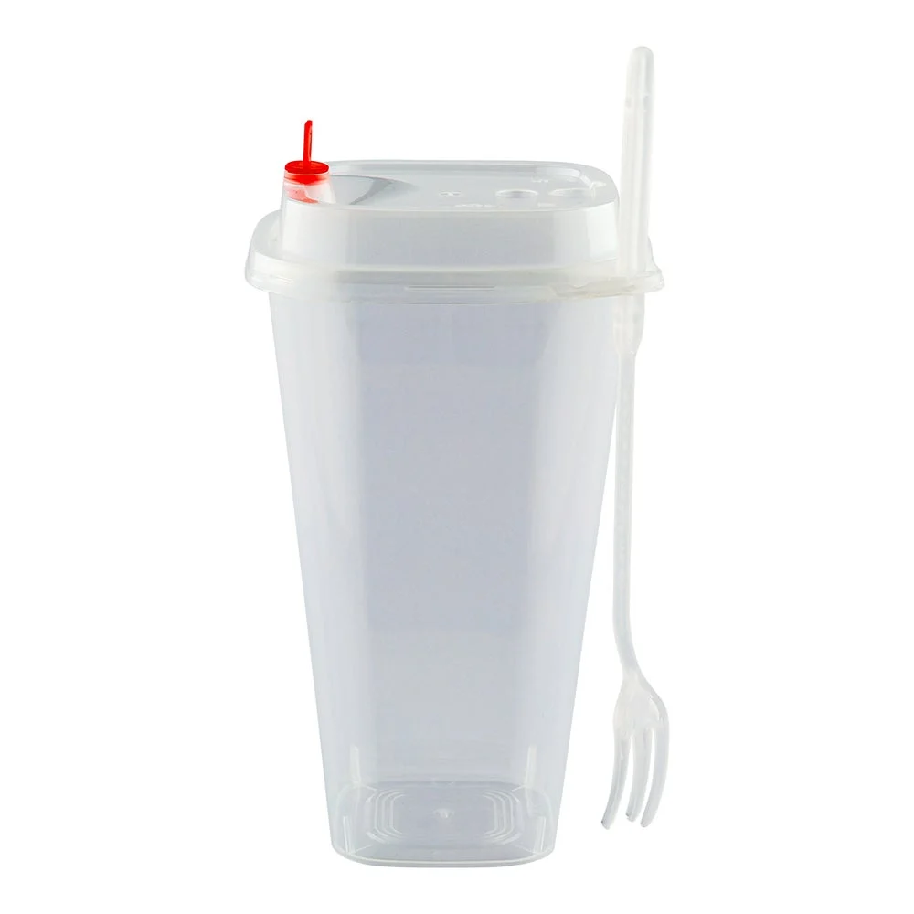 Containers, Takeout, 16 Ounce 3.75 x 6 Inch, Plastic, Clear, with Lid/Fork/Red Heart Plug,1 - 100 COUNT