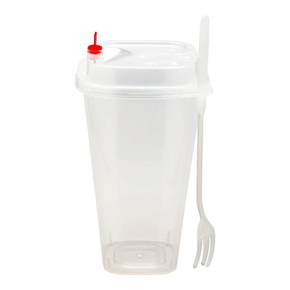 Containers, Takeout, 24 Ounce 3.75 x 6.75 Inch, Plastic, Clear, with Lid/Fork/Red Heart Plug,1 - 100 COUNT