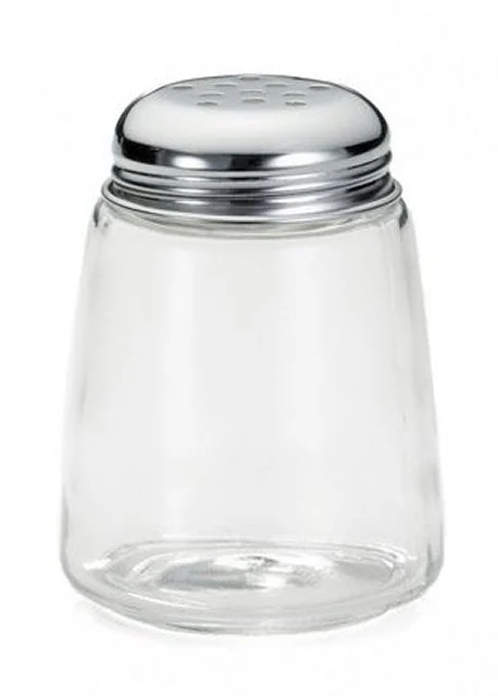 Shakers, Grated Cheese, 8 Ounce, Modern, Glass with Chrome Plated Perforated Tops, 8 Ounce,12 - 1 EACH