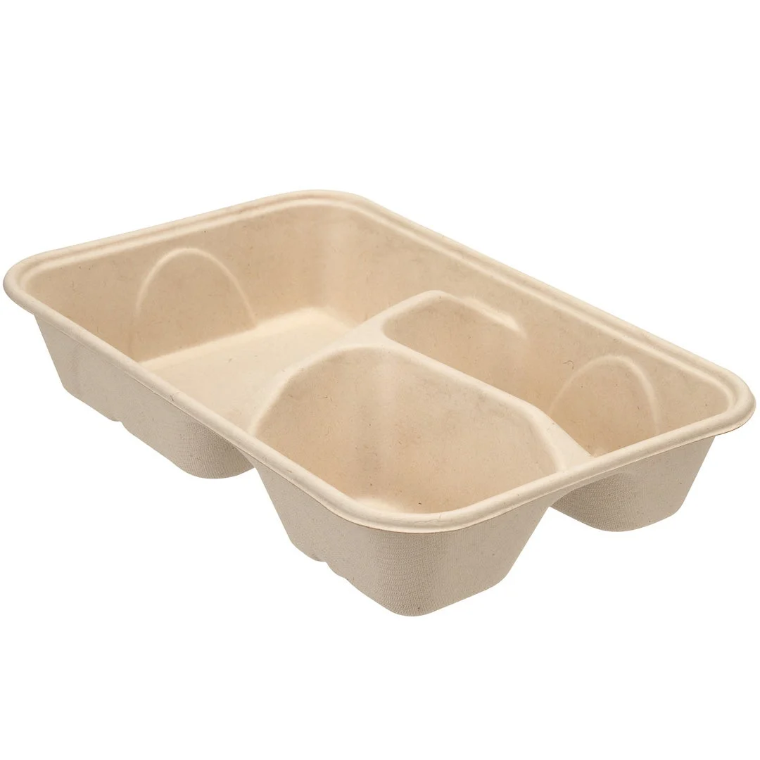 Trays, 3 Compartment Take-Out, 30 Ounce, Sugarcane Bagasse, Natural, Rectangle,1 - 100 COUNT