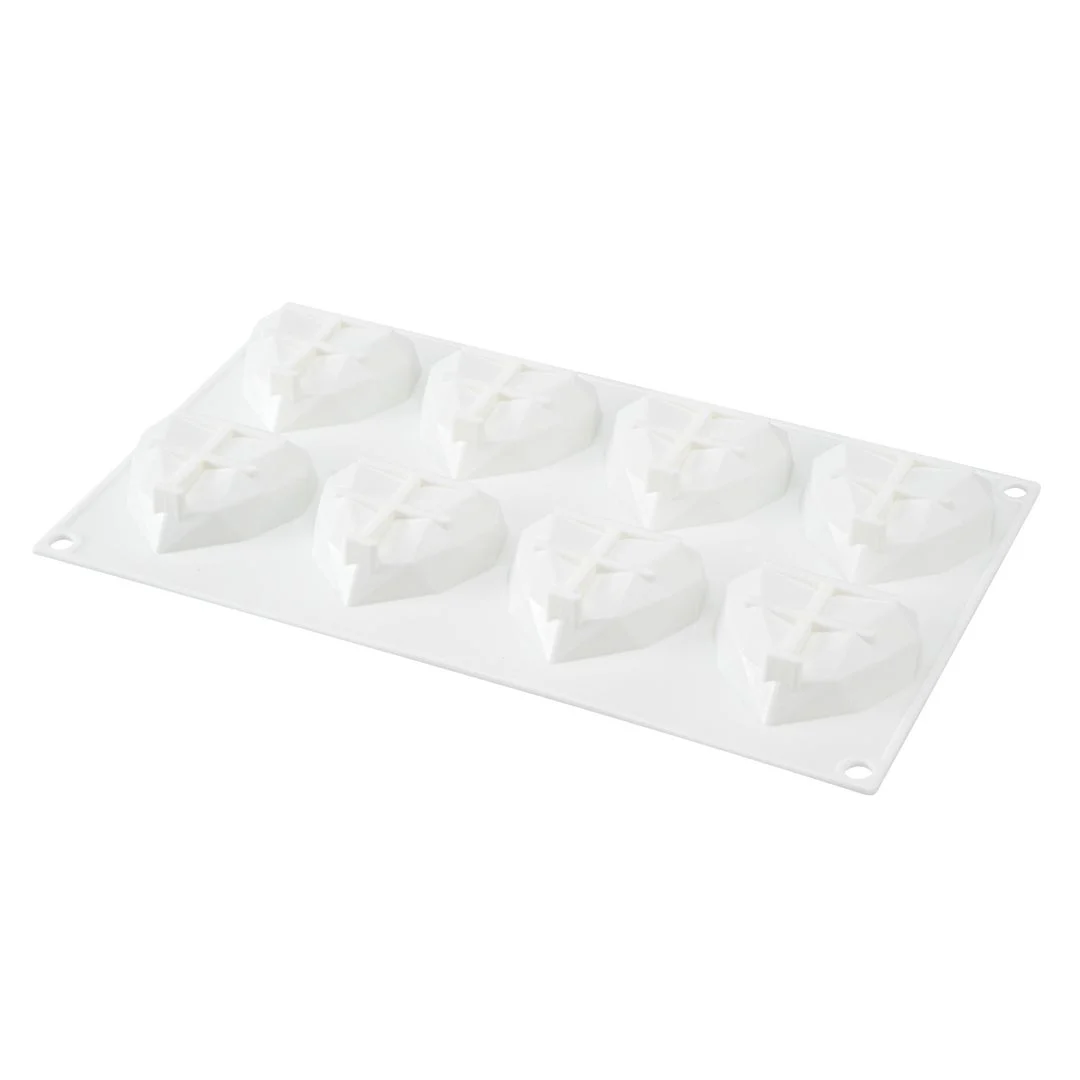 Molds, Baking, 8-Compartment, Diamond Heart, White, Silicone,1 - 10 COUNT