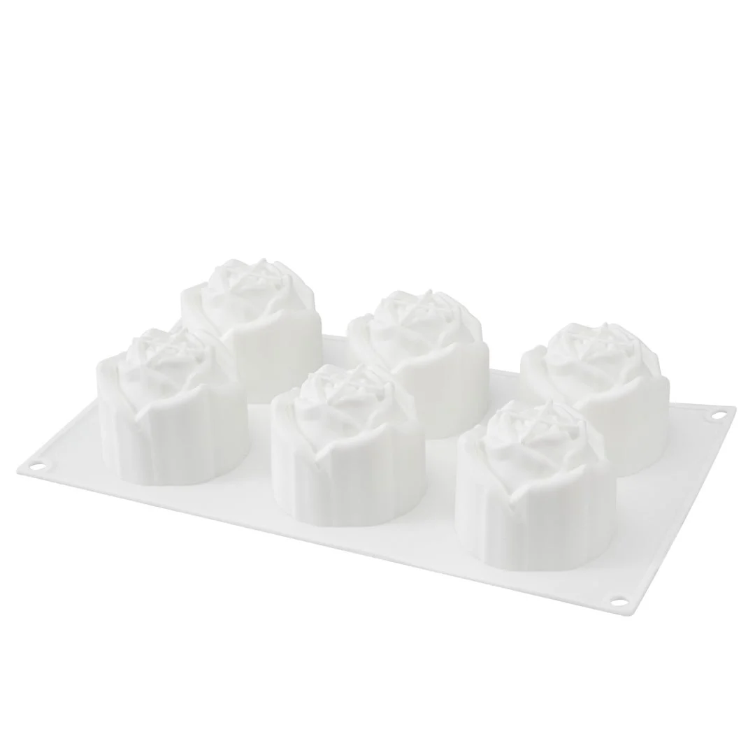 Molds, Baking, 6-Compartment, Rose, White, Silicone,1 - 10 COUNT