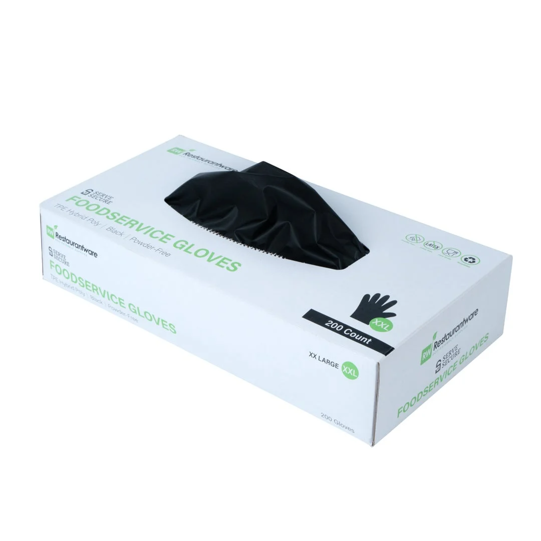 Gloves, Poly, 2X-Large, Powder-Free, Black, TPE Hybrid,1 - 1000 COUNT