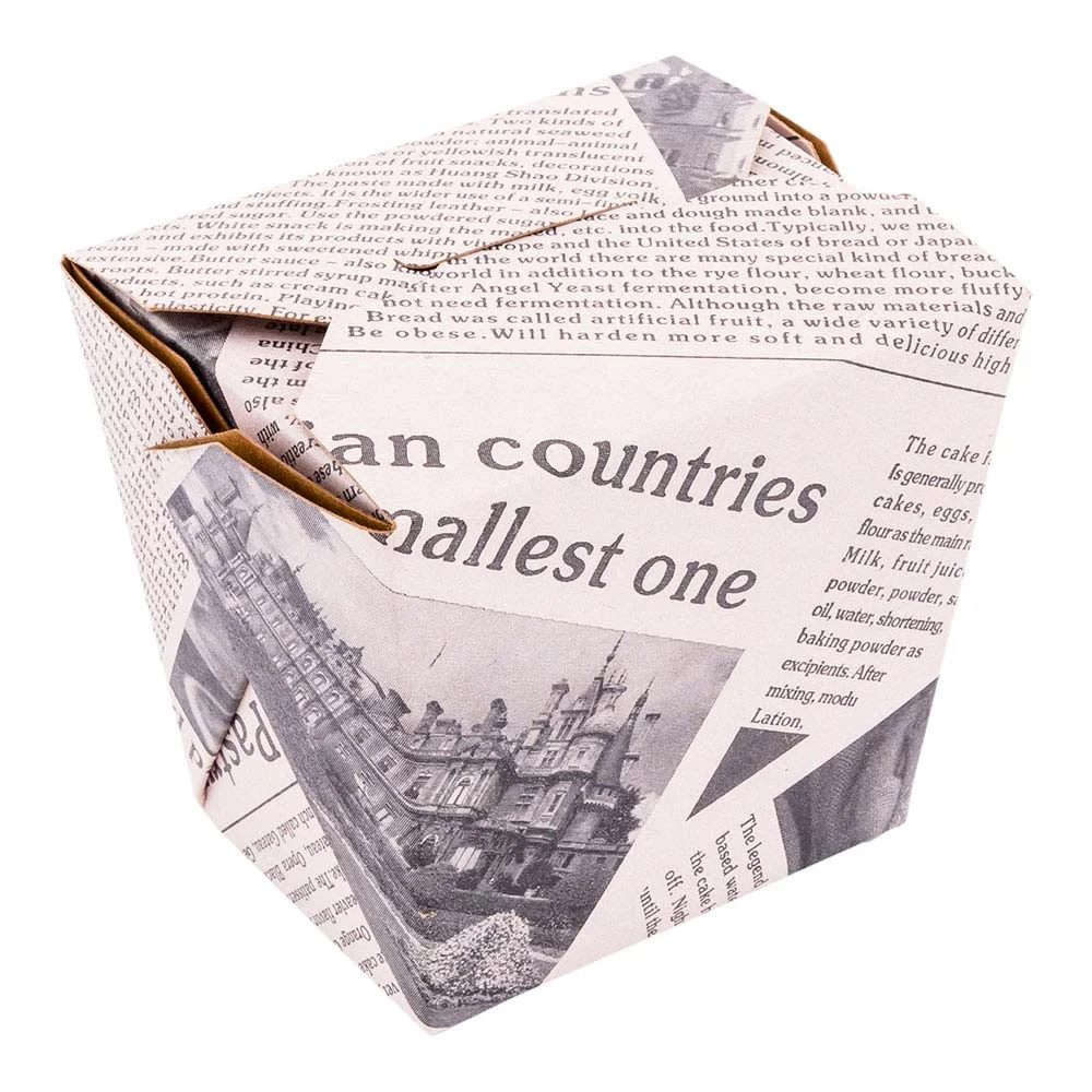 Containers, Noodle Take-Out, 16 Ounce, Paper, Newsprint, Square,1 - 25 COUNT