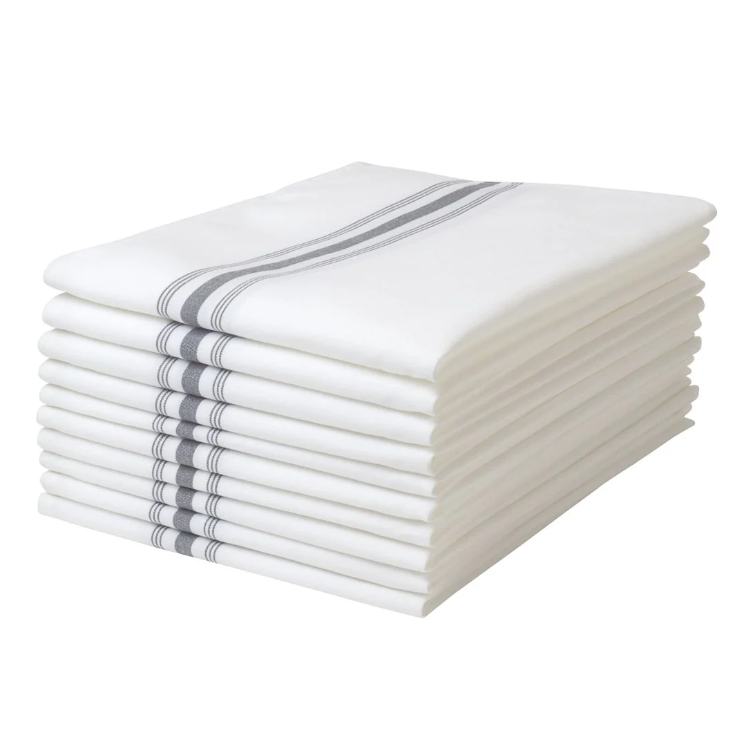 Napkins, Cloth, 18.50 x 22.75 Inch, White with Gray Stripes,1 - 10 COUNT