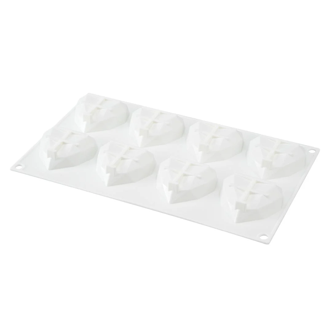 Mold, Baking, 8-Compartment, Diamond Heart, White, Silicone,1 - 1 EACH