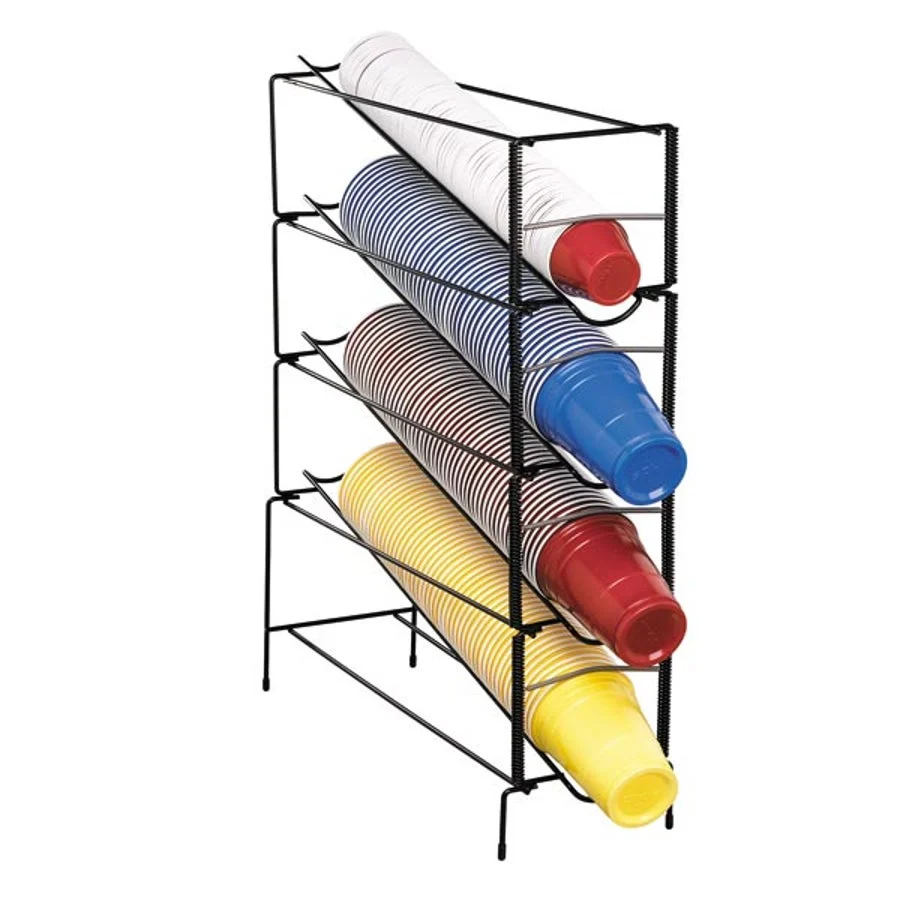 Dispenser, Cup & Lid, 4-Slot, Countertop, 24.75 x 6.25 x 20 Inch, Wire, Black, Vertical, for 6-46 Ounce Cups,1 - 1 EACH