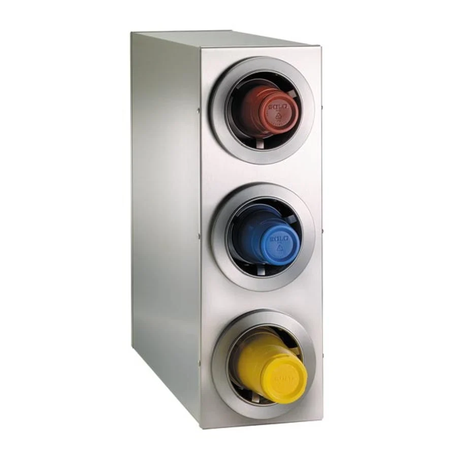 Dispenser, Cup, 3-Slot, Countertop, 24.50 x 8.13 x 23 Inch, Stainless Steel, Vertical Cabinet, Fits 8-44 Ounce Cups,1 - 1 EACH