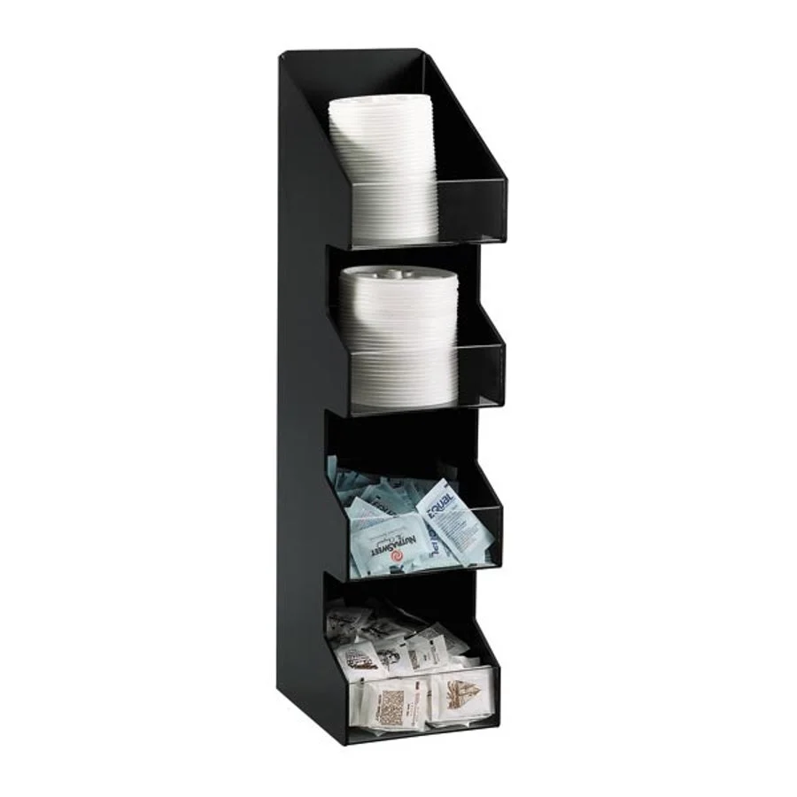 Organizer, Lid & Condiment, 4-Section, Countertop, 21 x 5.25 x 6.63 Inch, Plastic, Black, with Clear Front Panel,1 - 1 EACH