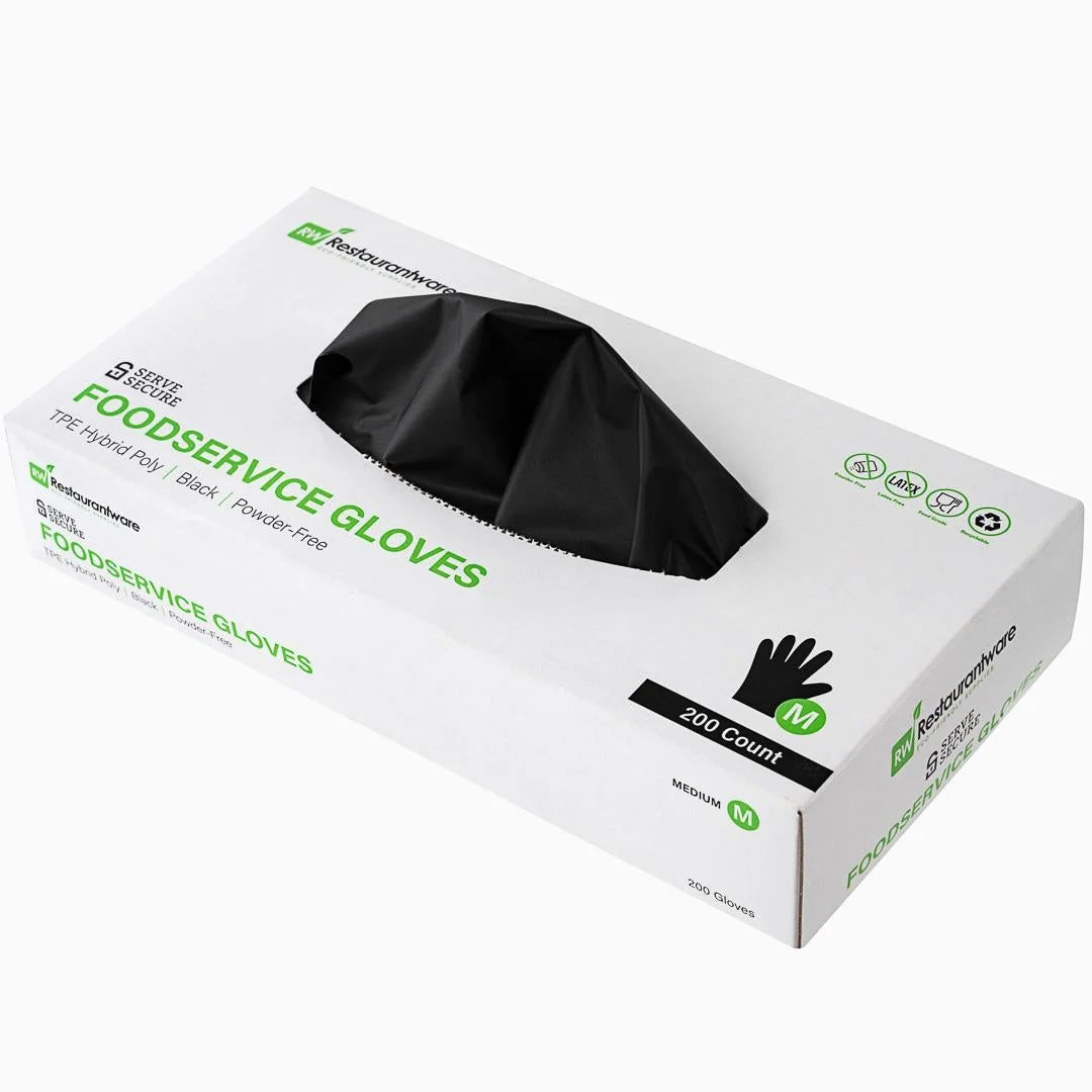 Gloves, Poly, Medium, Powder-Free, Black, TPE Hybrid,1 - 200 COUNT