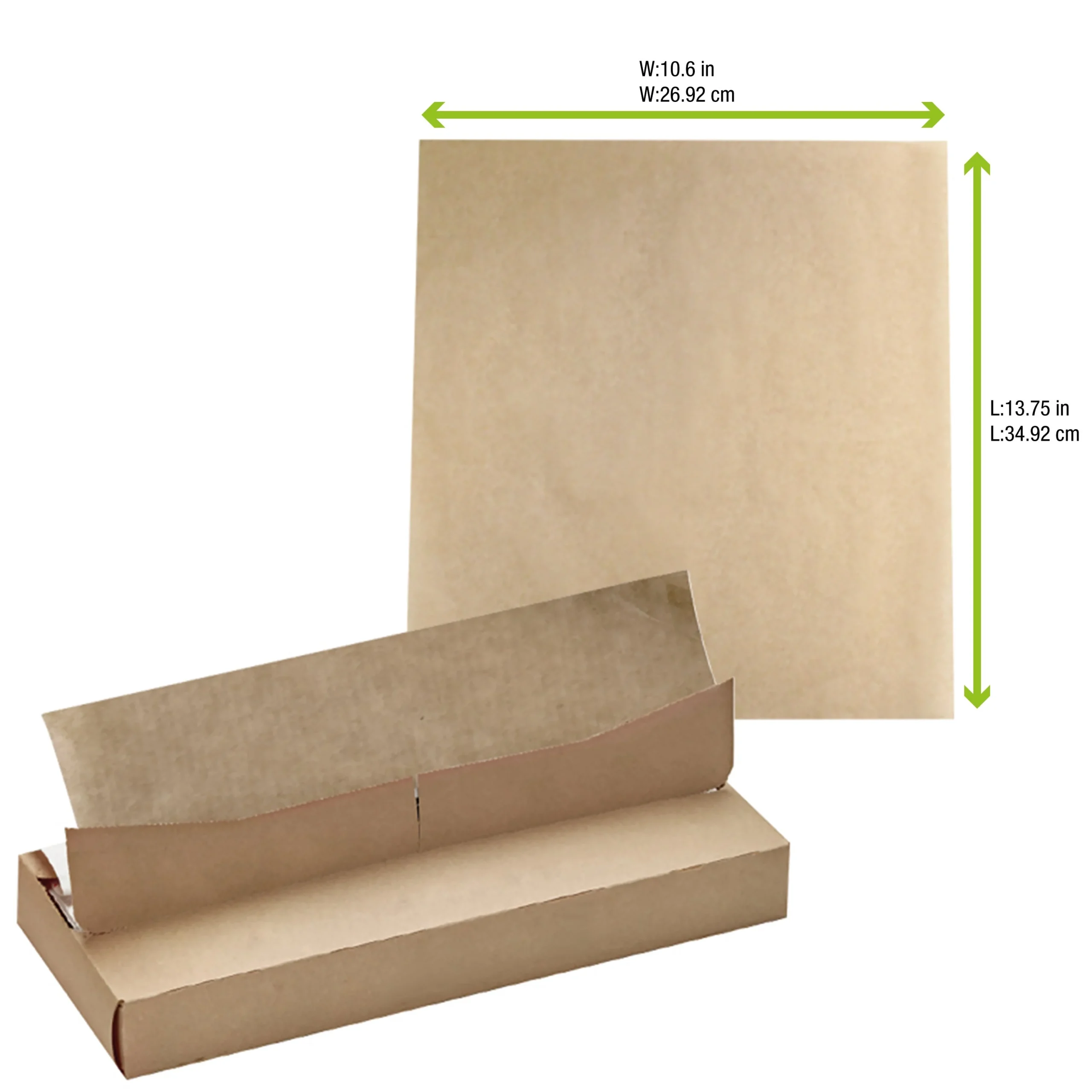 Sheets, 13.8 x 10.6 Inch, Greaseproof Paper, Brown, Rectangular, in Dispenser Box,1 - 1000 COUNT