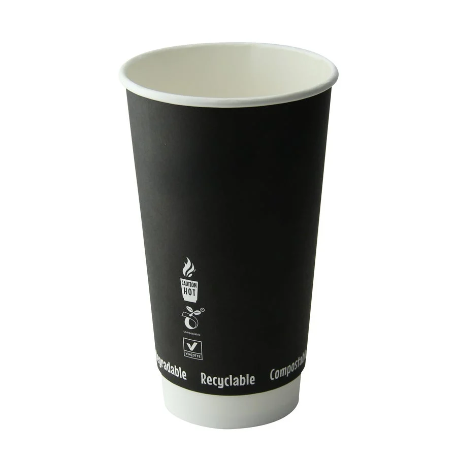 Cups, 20 Ounce, Paper, Black, Double Wall, 3.5 x 6.3 Inch, Compostable,20 - 25 COUNT