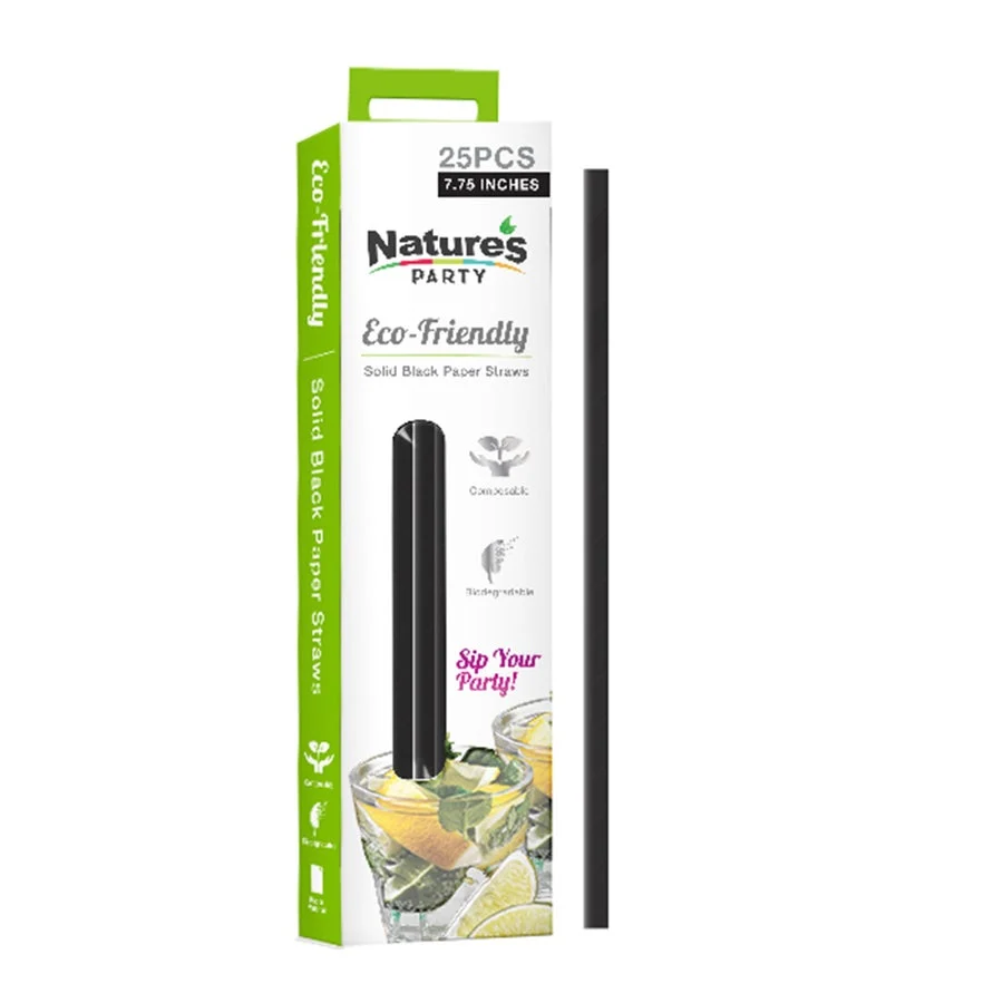 Straws, 7.75 Inch, Paper, Black,12 - 25 COUNT