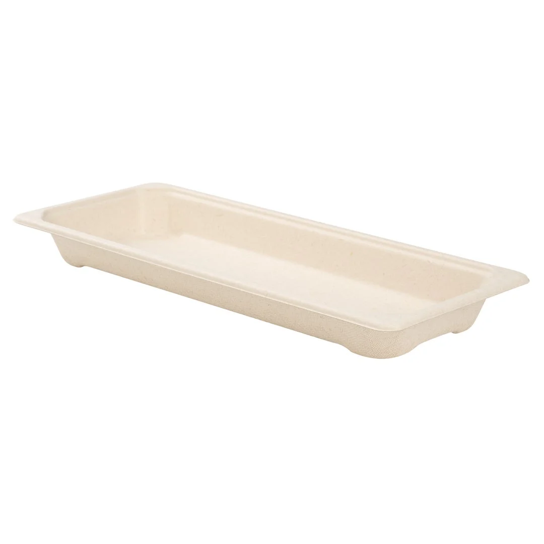 Trays, Sushi, 8.75 x 3.50 x 0.75 Inch, Paper, Natural, Rectangular, Sugarcane Bagasse,1 - 100 COUNT