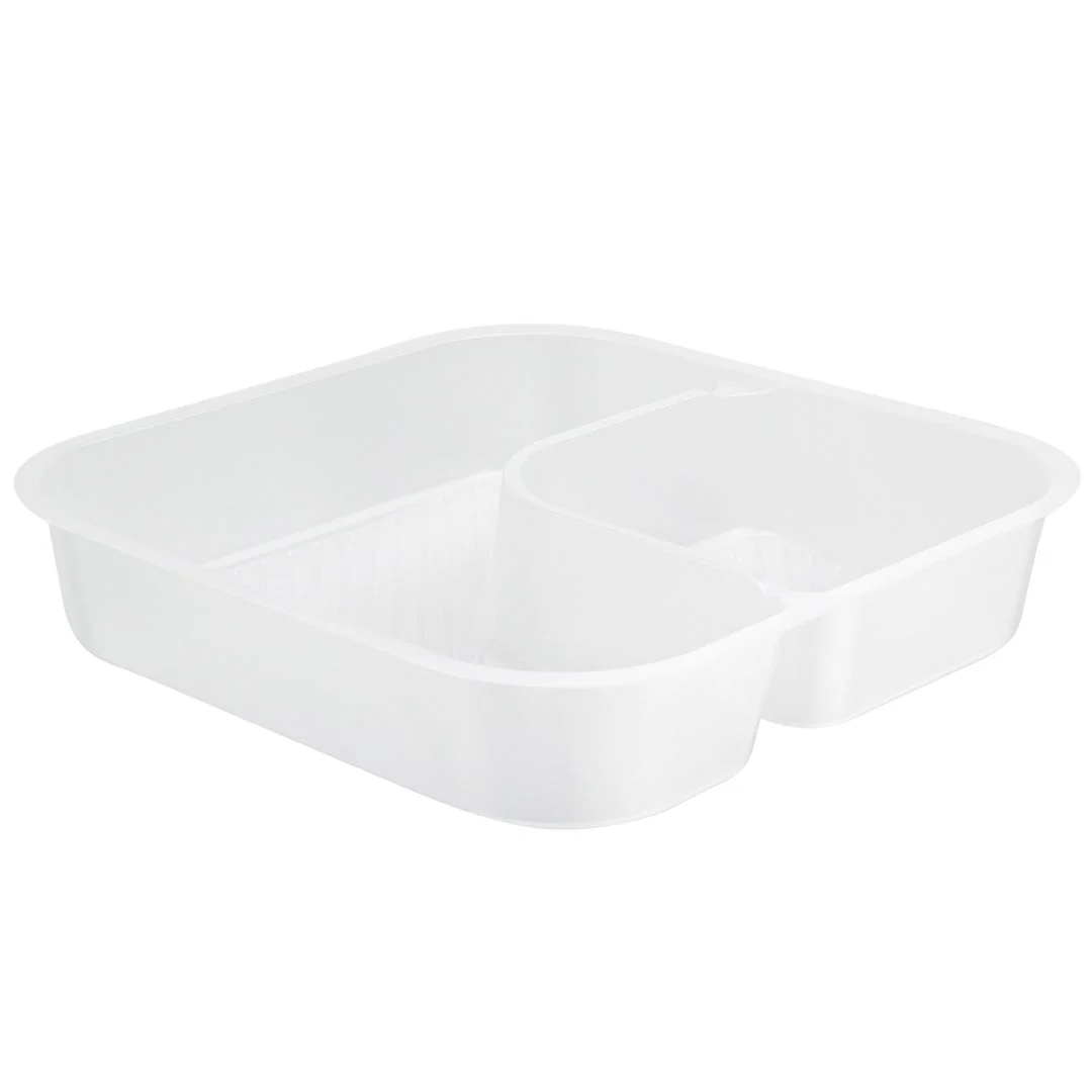 Trays, 2-Compartment Insert, 14 Ounce, Microwavable Plastic, Clear, Square, 6 x 6 x 1.25 Inch, for 34 Ounce Bowls,1 - 100 COUNT