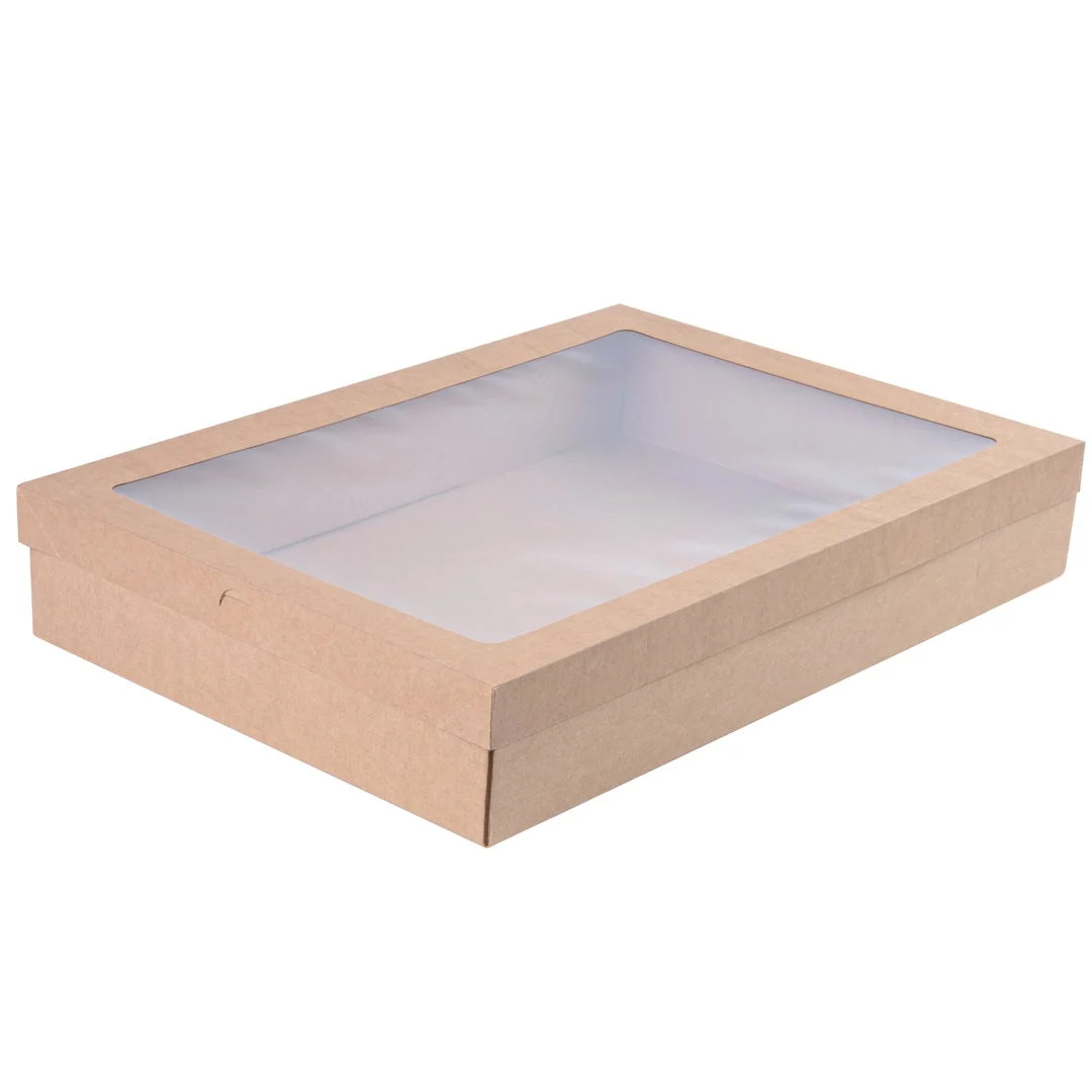 Boxes, Catering, 18 x 12.25 x 3.25 Inch, Paper, Kraft, Rectangular, with Window,1 - 100 COUNT