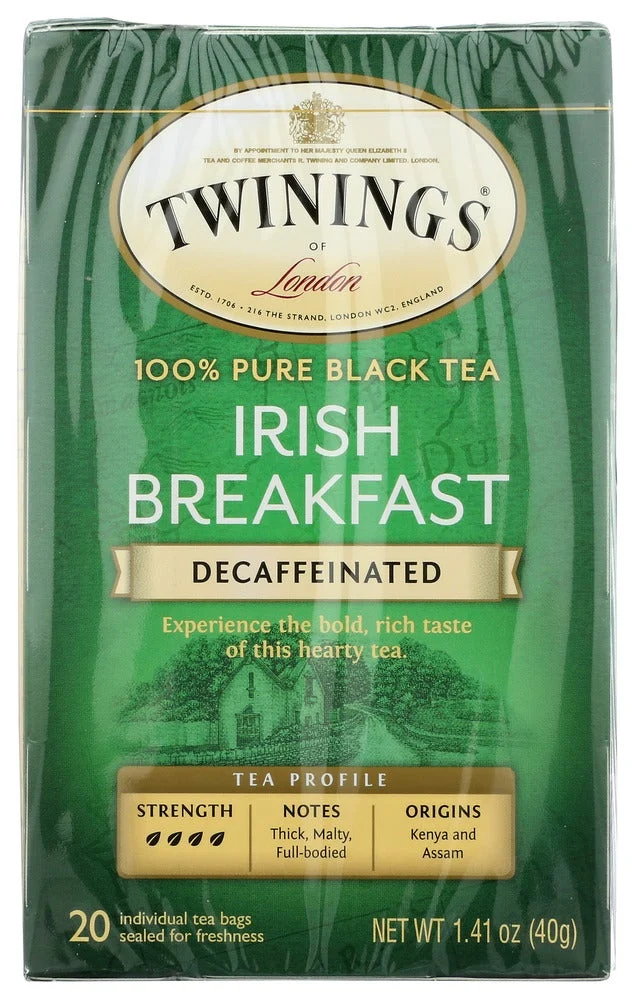 Tea, Black, Irish Breakfast, Decaffeinated, Individually Wrapped with String,6 - 20 COUNT
