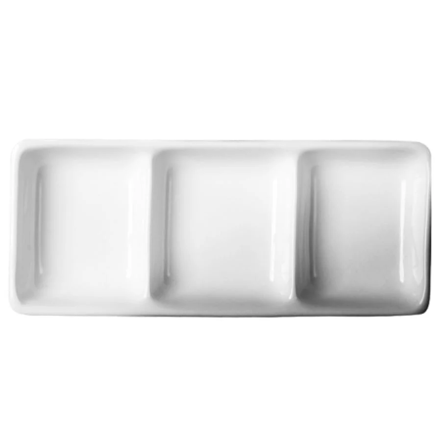 Dishes, 3-Compartment, 7.50 x 3.25 Inch, White, Porcelain, Rectangular,8 - 6 COUNT