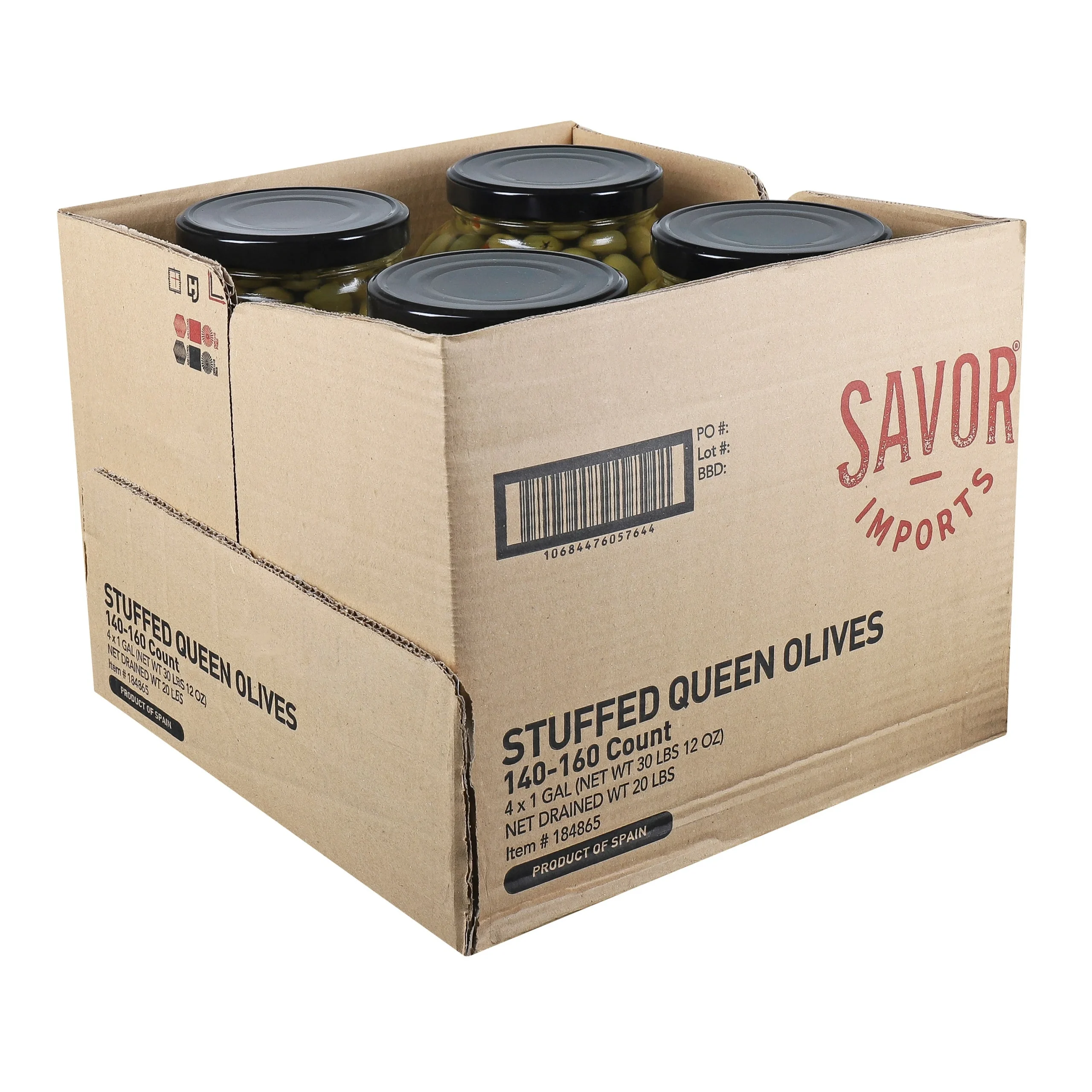 Olives, Green, Spanish Queen, Stuffed with Pimento, 140-160 Count,4 - 1 GALLON
