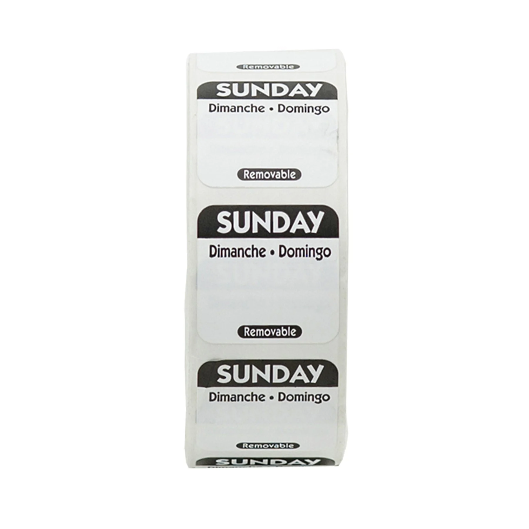 Labels, Sunday, 1 x 1 Inch, Removable, Black, Square, Trilingual,1 - 1000 COUNT