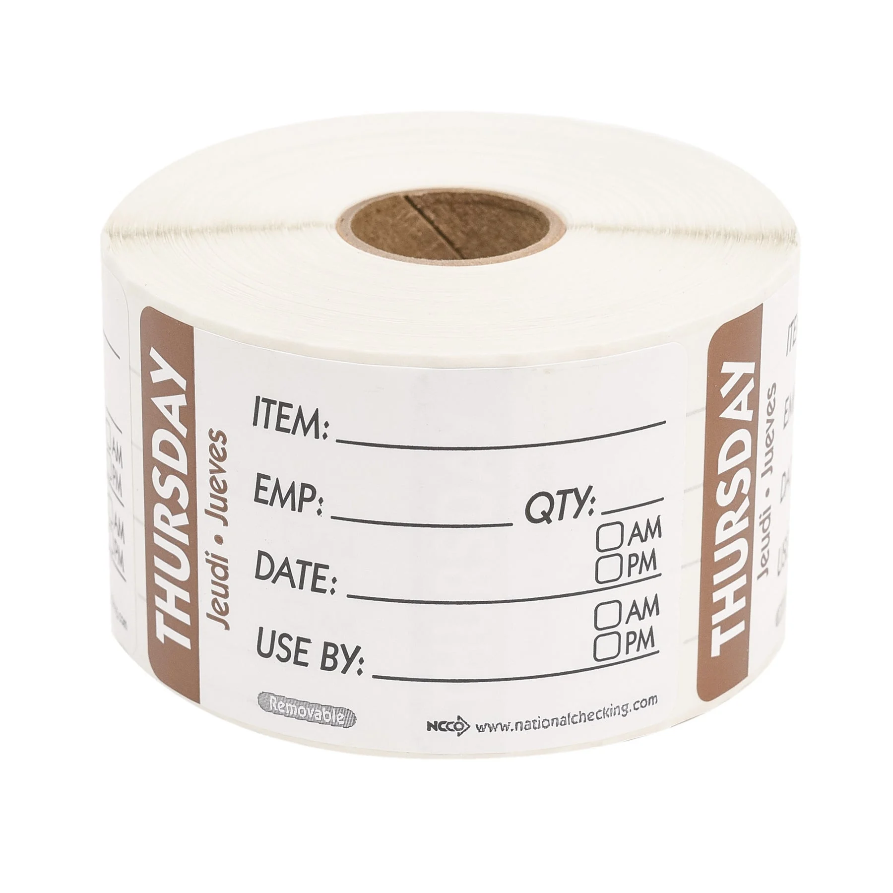 Labels, Thursday Item/Date/Use By, 2 x 3 Inch, Removable, Brown, Rectangular, Trilingual,1 - 500 COUNT