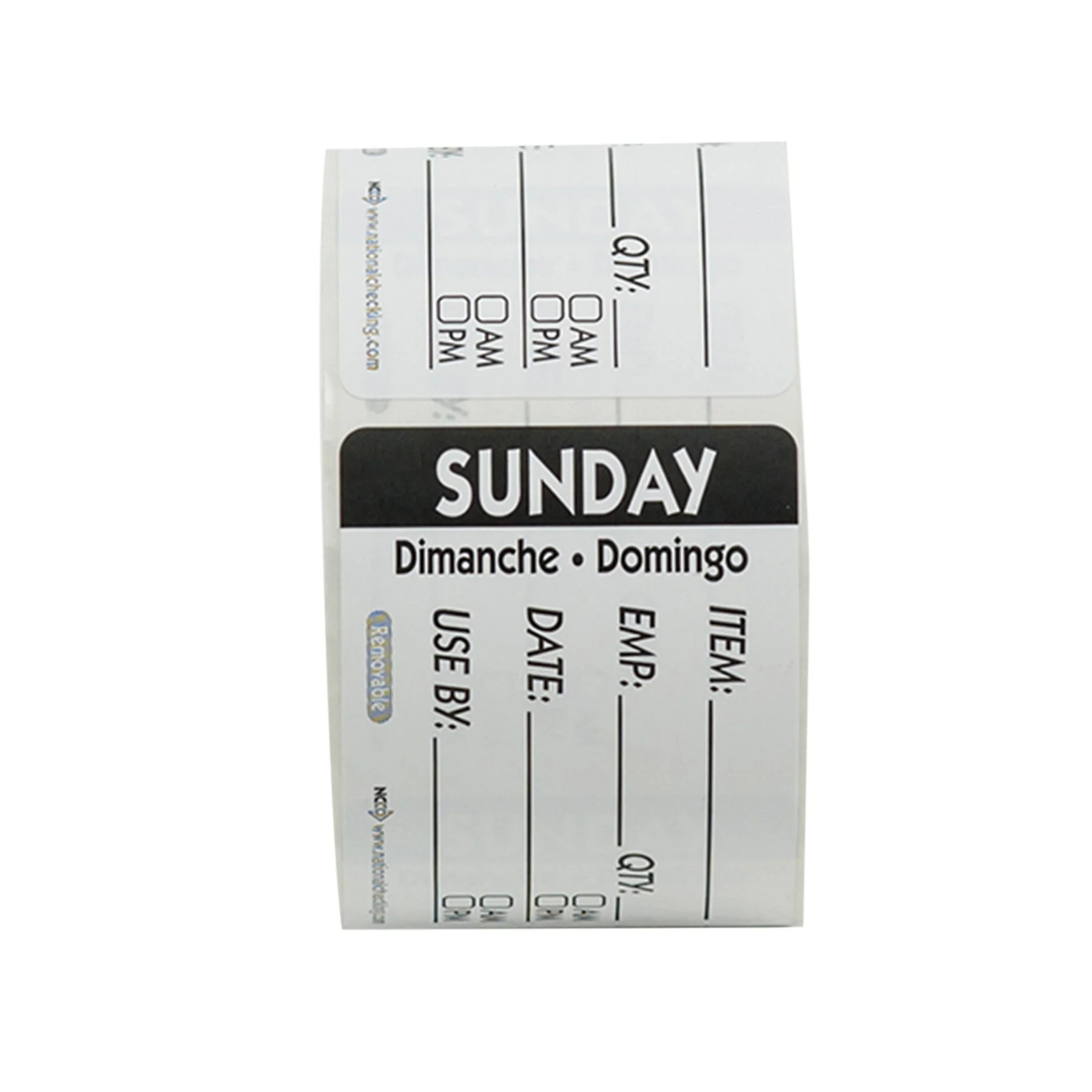 Labels, Sunday, 2 x 3 Inch, Removeable, Black & White, Trilingual, Rectangular,1 - 500 COUNT
