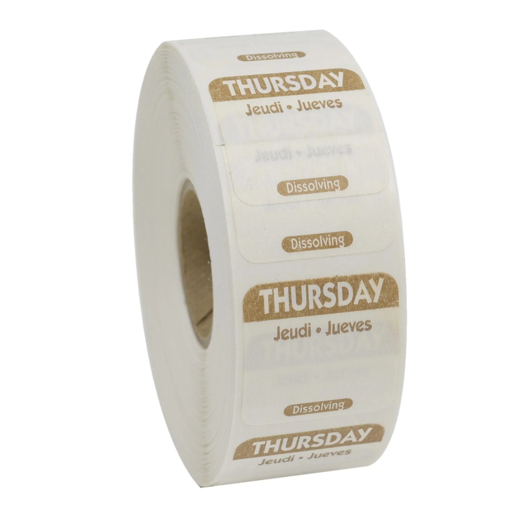 Labels, Thursday, 1 x 1 Inch, Dissolvable, Brown, Square, Trilingual,1 - 1000 COUNT