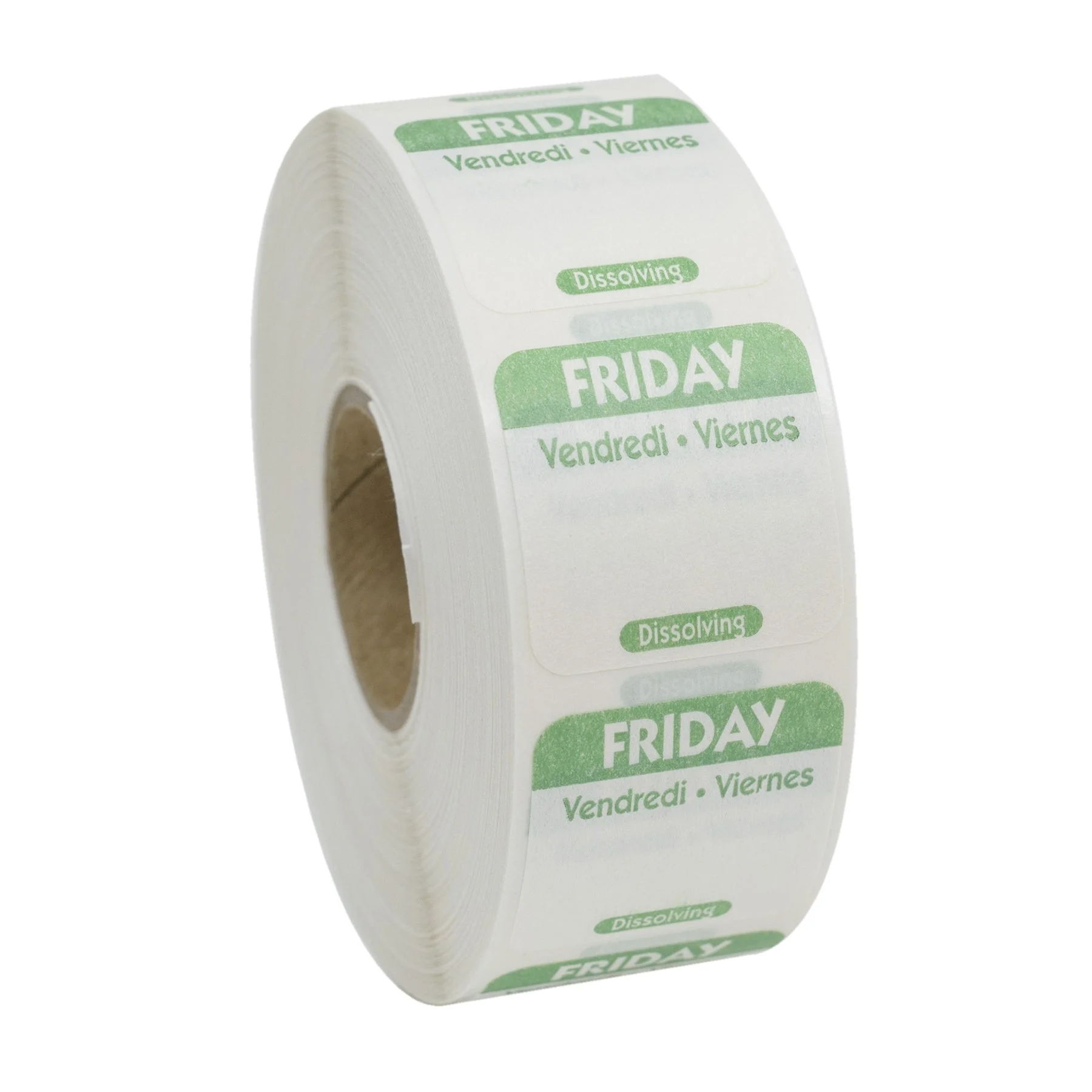 Labels, Friday, 1 x 1 Inch, Dissolvable, Green, Square, Trilingual,1 - 1000 COUNT