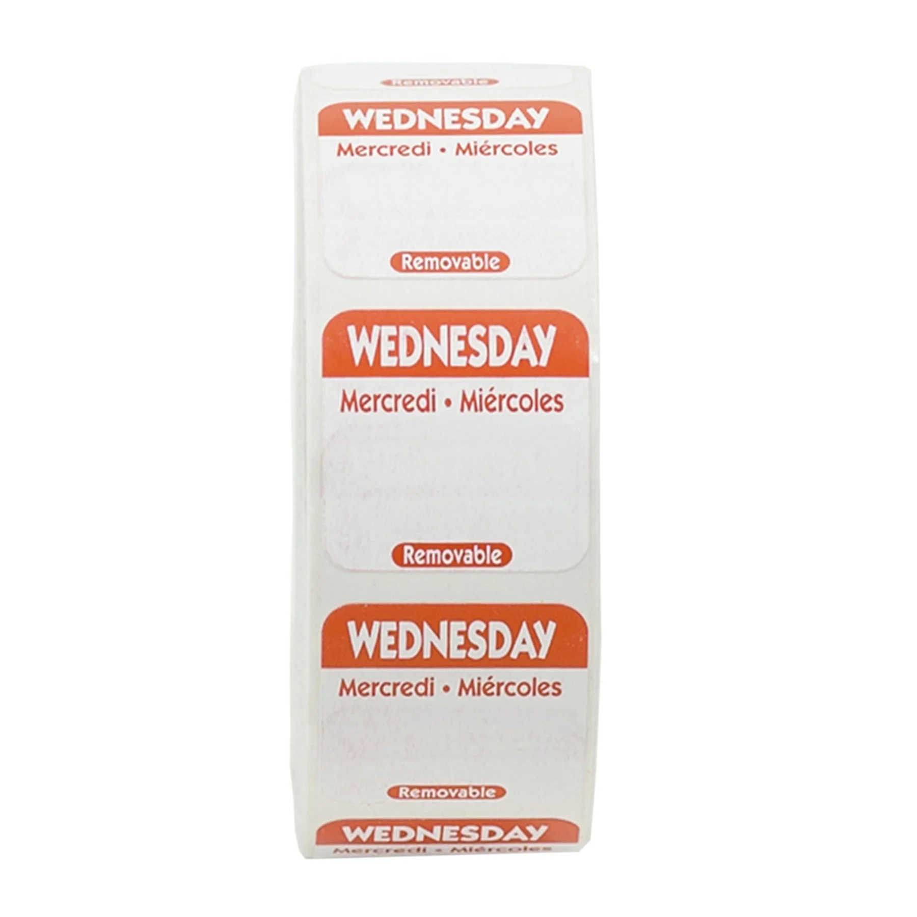 Labels, Wednesday, 1 x 1 Inch, Removable, Red, Square, Trilingual,1 - 1000 COUNT