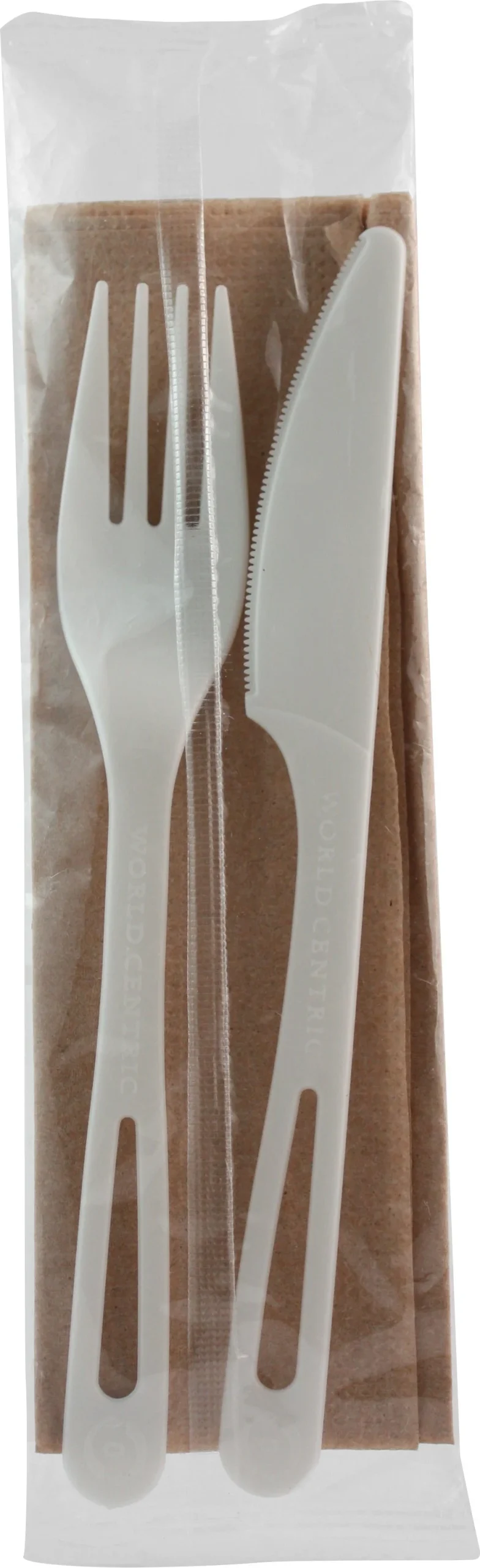 Cutlery Kits, Fork/Knife, Plastic, White, with Napkin, TPLA,1 - 500 EACH