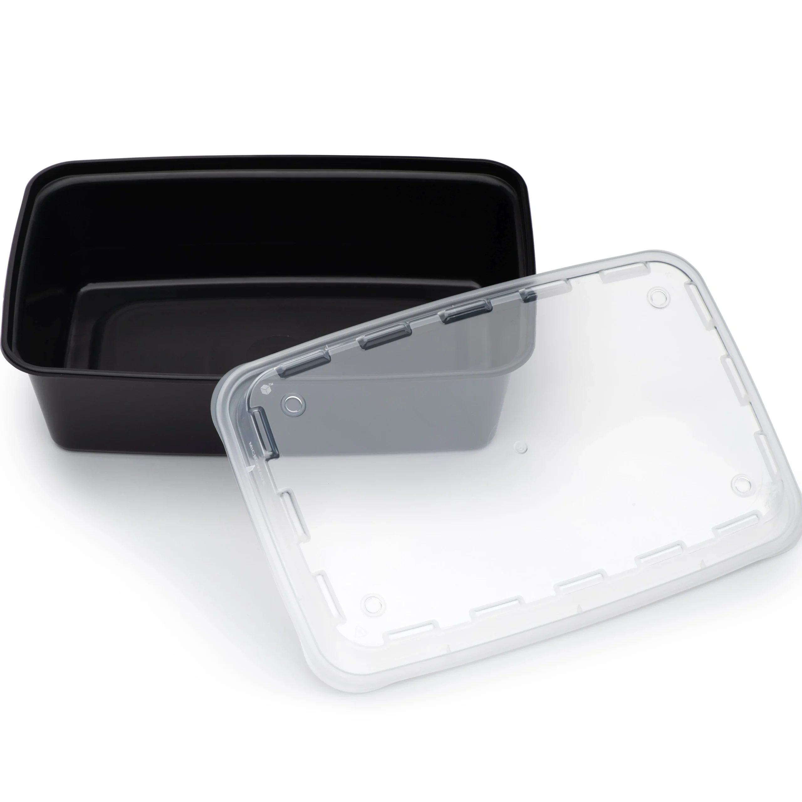 Containers, 38 Ounce, Plastic, Black, Rectangular, with Clear Vented Lid,150 - 1 EACH