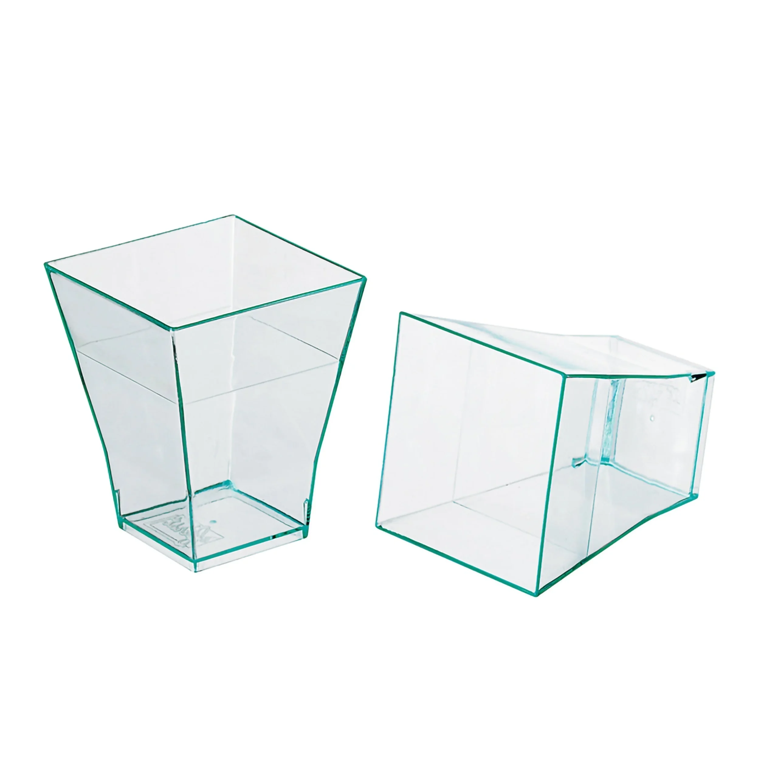 Cups, 2 Ounce, Plastic, Clear Green, Square, Recyclable, 2 Ounce,20 - 30 COUNT