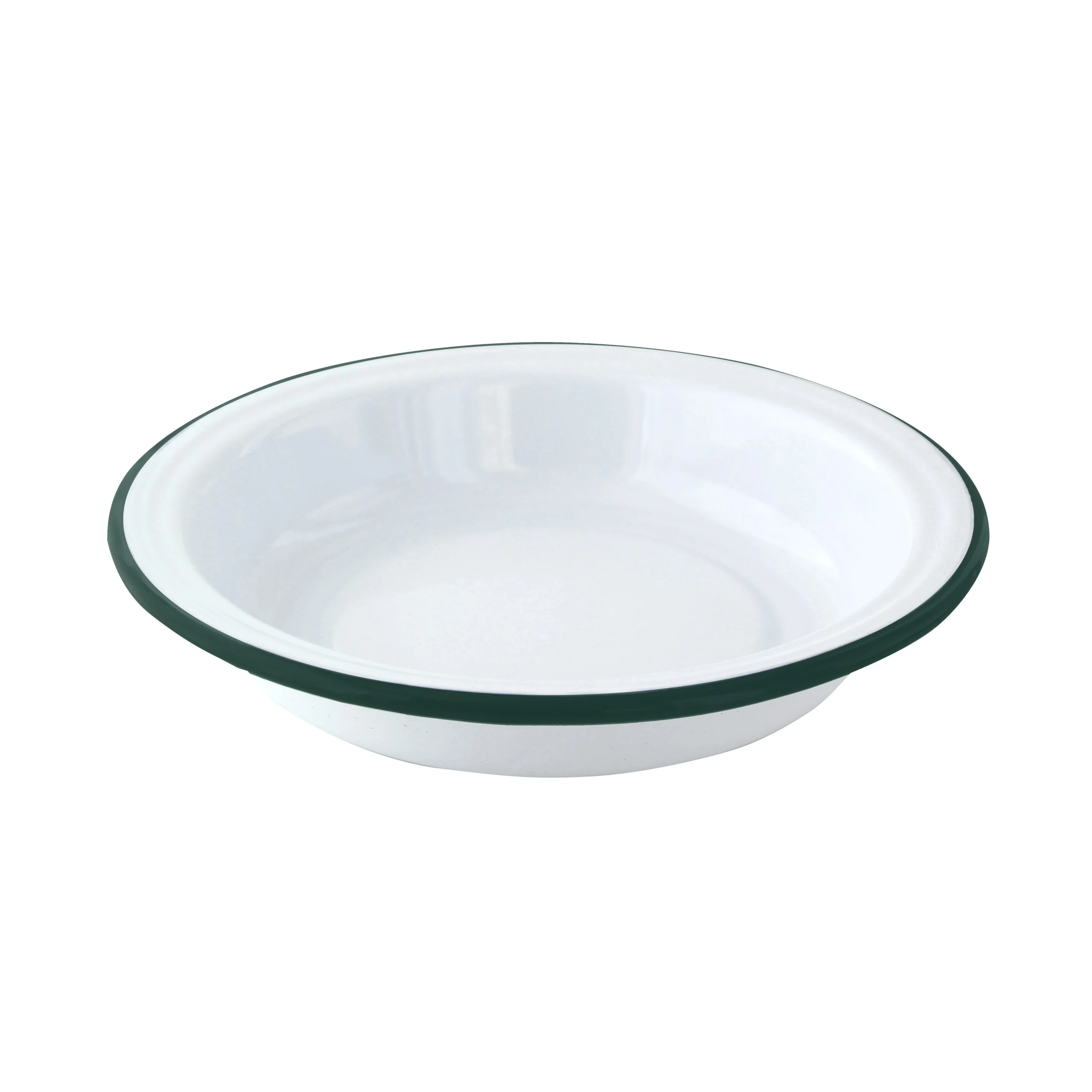 Plates, Deep, Enamel, 7.9 x 1.57 Inch, White, with Green Rim,12 - 1 EACH