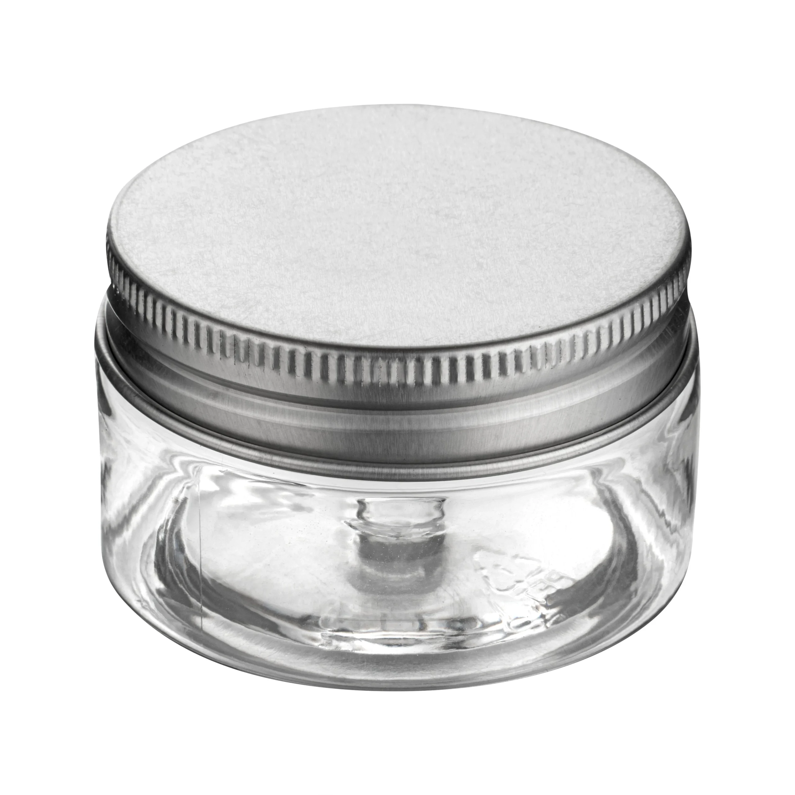Jars, Candy & Snack, RW Base 1 Ounce, Plastic, Clear, with Silver Aluminum Lid, 2 x 2 x 1.25 Inch,10 - 1 EACH