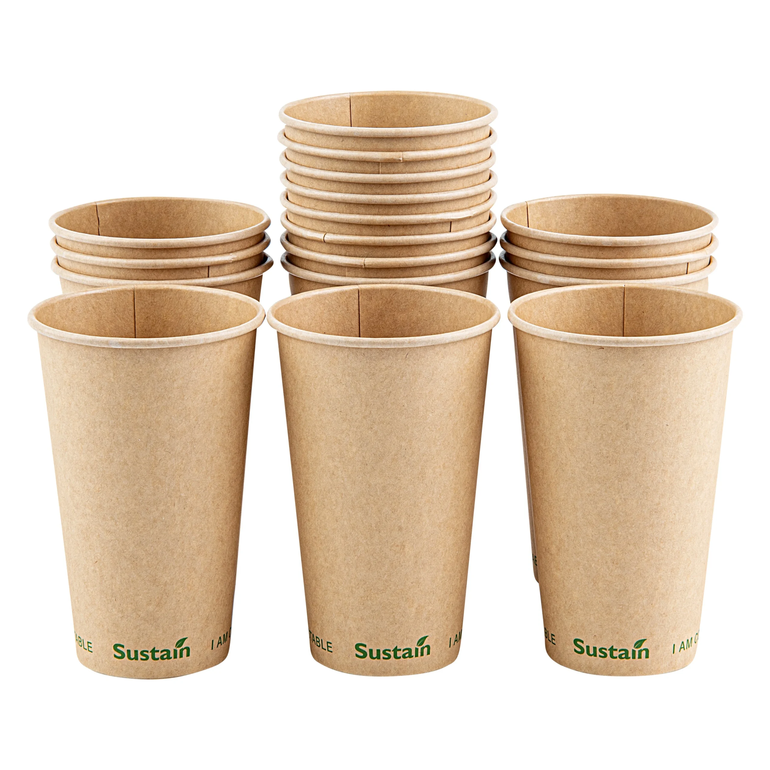 Cups, Hot, Sustain 16 Ounce, PLA-Lined Paper, Kraft, 3.5 x 3.5 x 5.5 Inch,1000 - 1 EACH