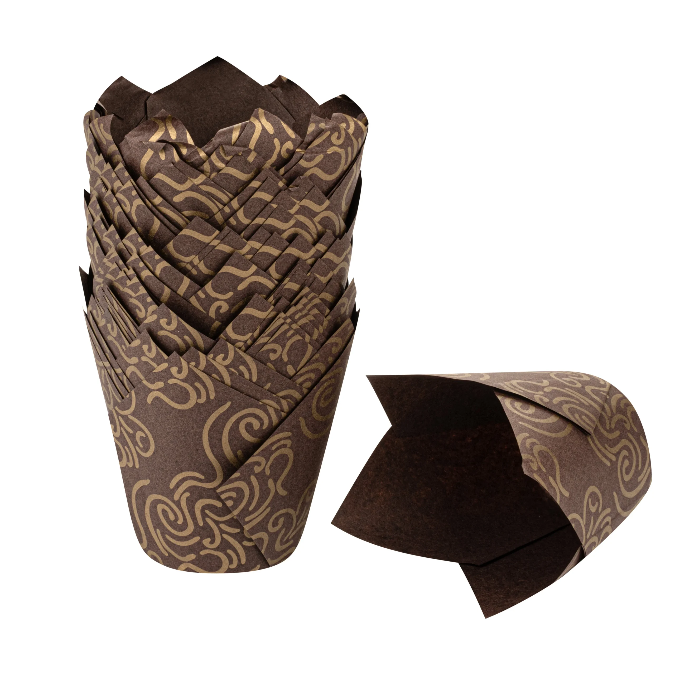 Cups, Baking, Panificio 3.5 Ounce, Paper Tulip, Brown Floral,500 - 1 EACH