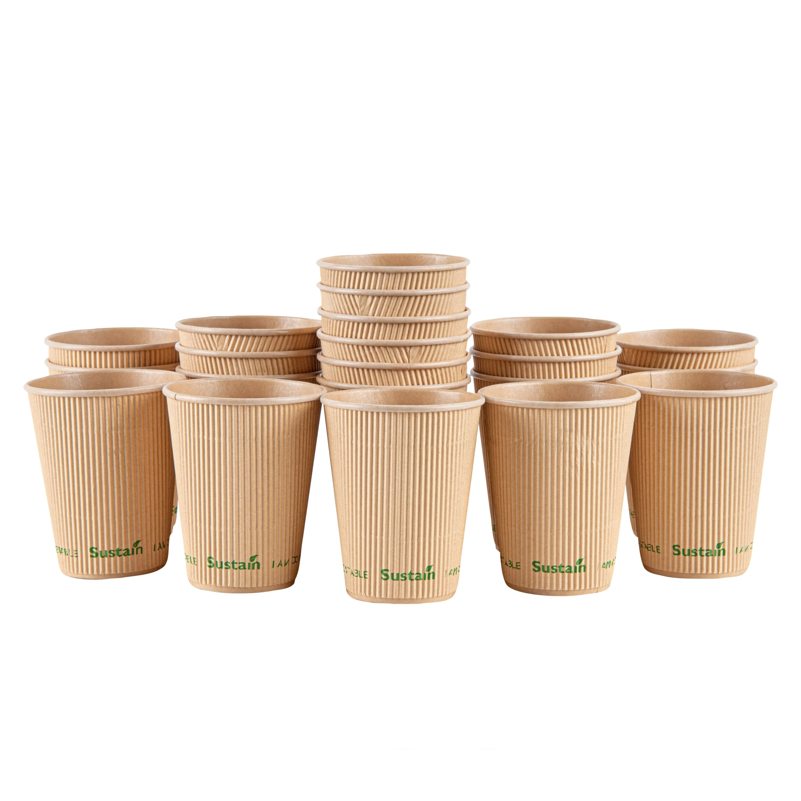 Cups, Hot, Sustain 12 Ounce, PLA-Lined Paper, Kraft, 3.5 x 3.5 x 4.25 Inch,25 - 1 EACH